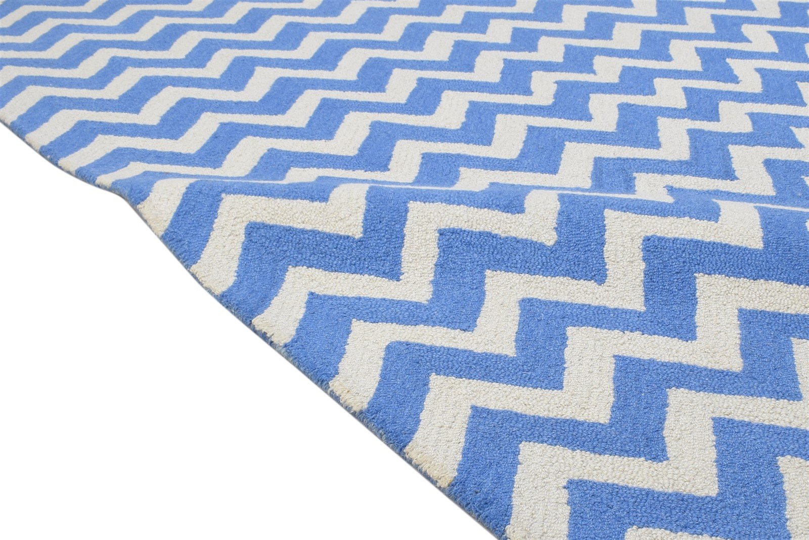 5' X 8' Rug Wool Blue Modern Hand Tufted Scandinavian Chevron Room Size Carpet 