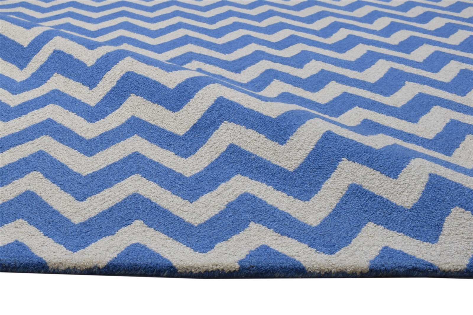 5' X 8' Rug Wool Blue Modern Hand Tufted Scandinavian Chevron Room Size Carpet 