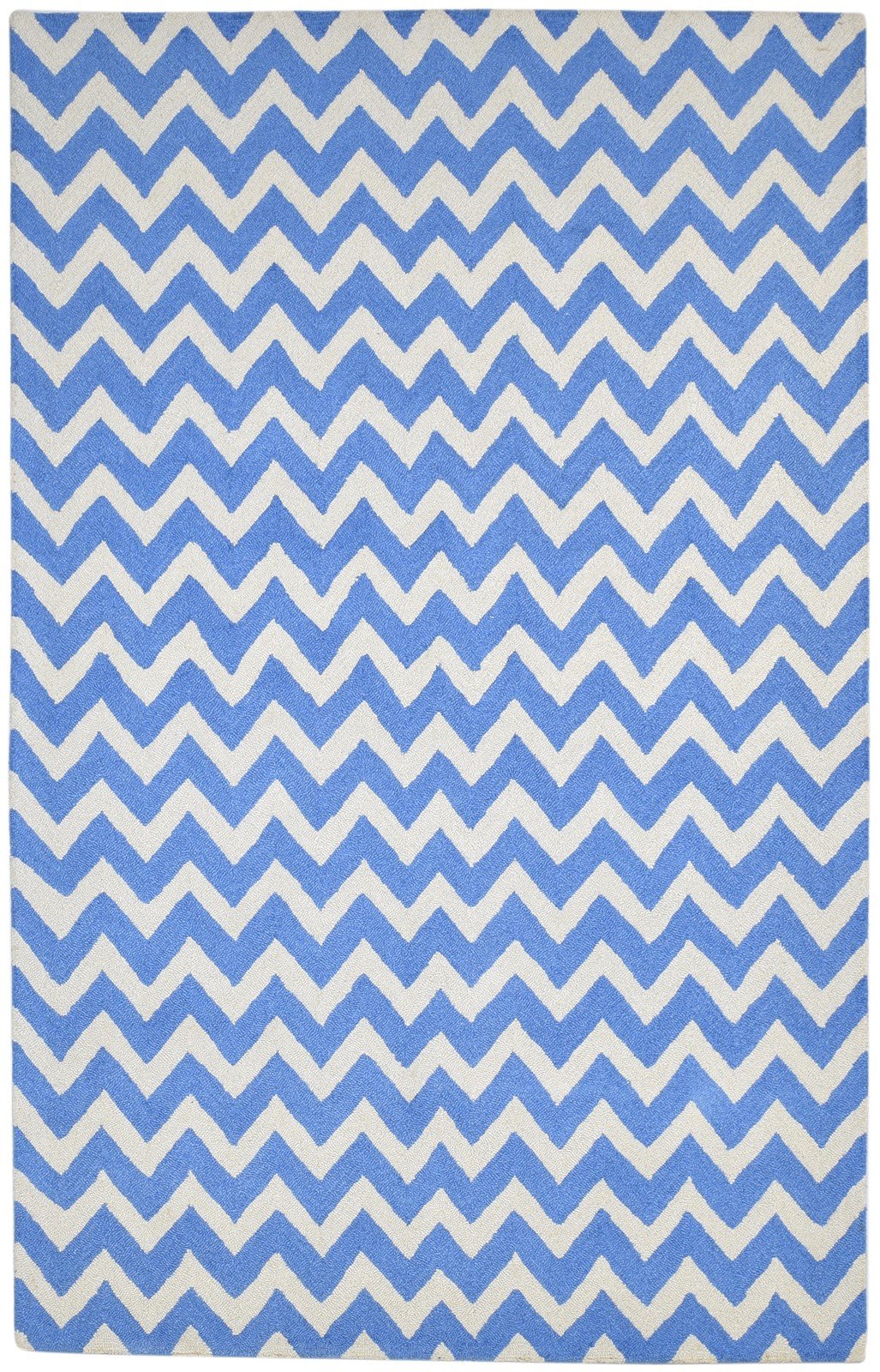 5' X 8' Rug Wool Blue Modern Hand Tufted Scandinavian Chevron Room Size Carpet 