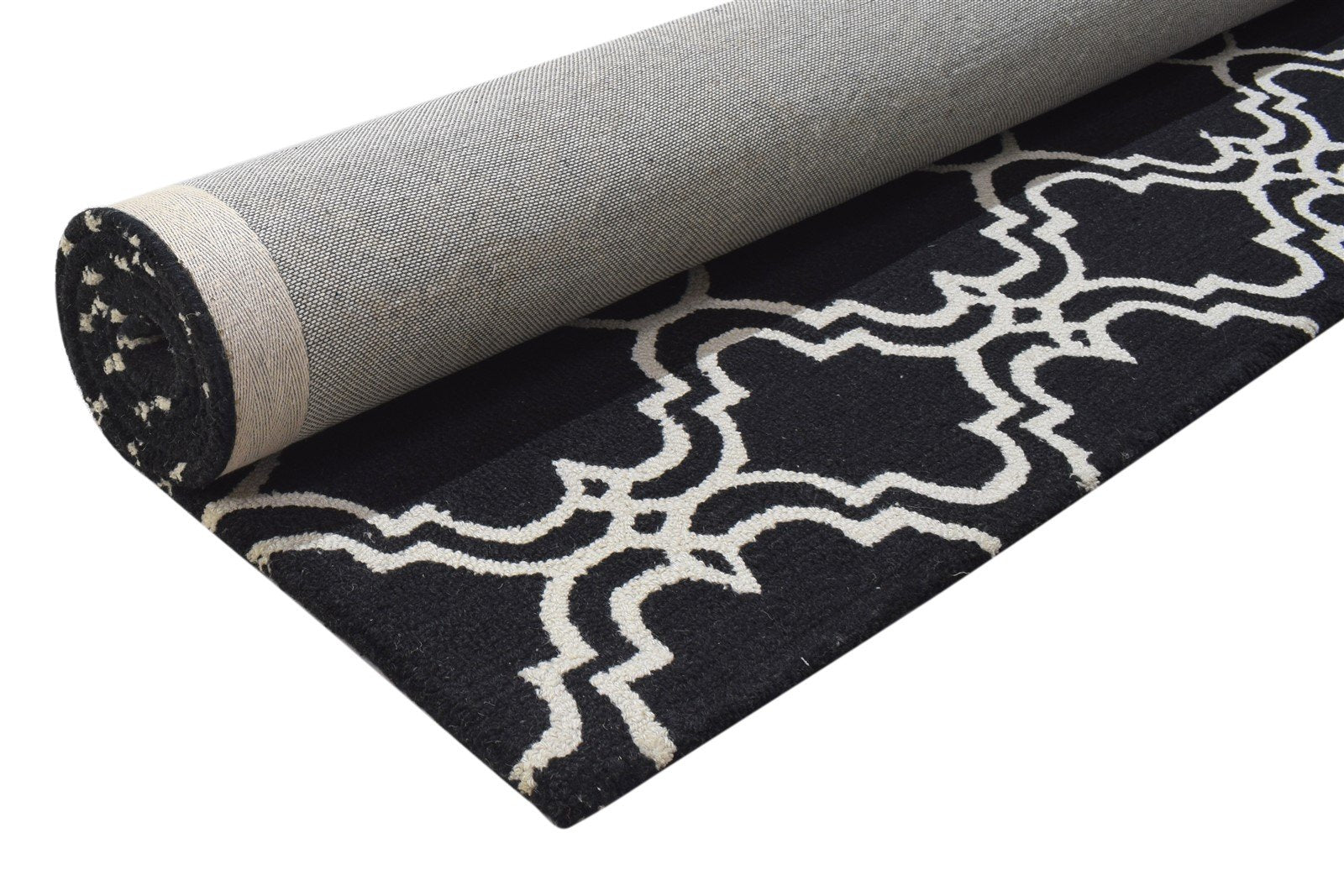 Black Wool Rug 5' X 8' Modern Hand Tufted Moroccan Trellis Room Size Carpet 