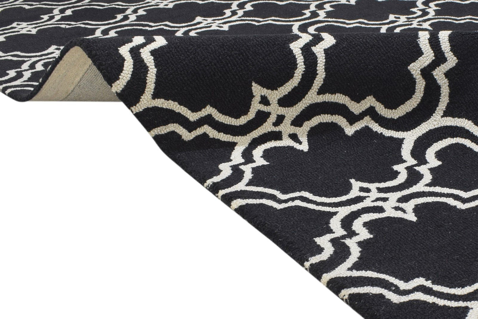 Black Wool Rug 5' X 8' Modern Hand Tufted Moroccan Trellis Room Size Carpet 