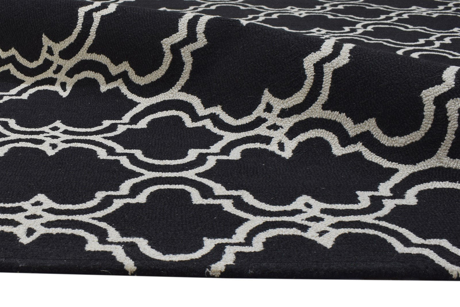 Black Wool Rug 5' X 8' Modern Hand Tufted Moroccan Trellis Room Size Carpet 