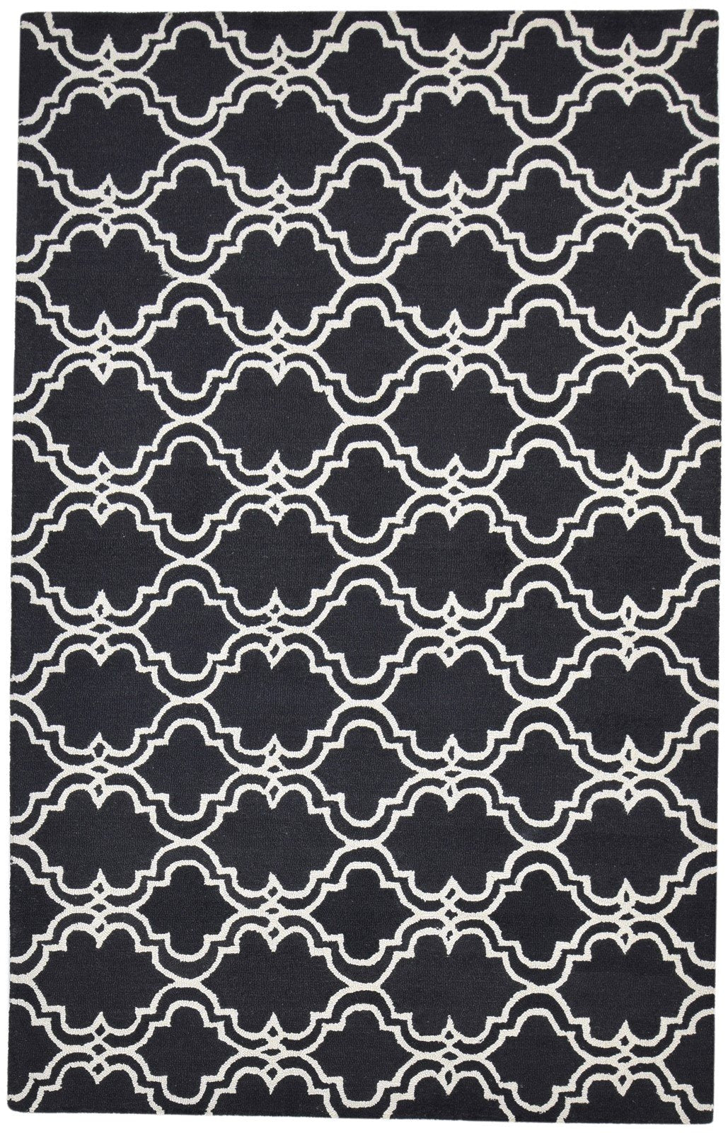 Black Wool Rug 5' X 8' Modern Hand Tufted Moroccan Trellis Room Size Carpet 