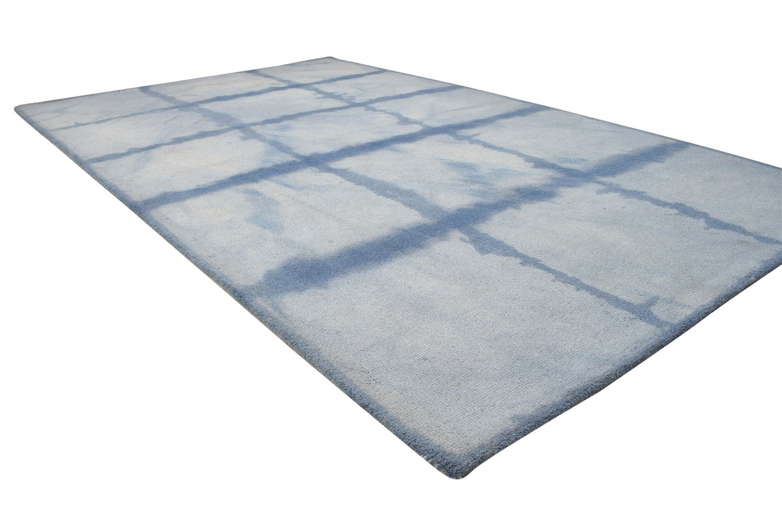 5' X 8' Rug Wool Blue Modern Hand Tufted Shibori Tie Dye Room Size Carpet 