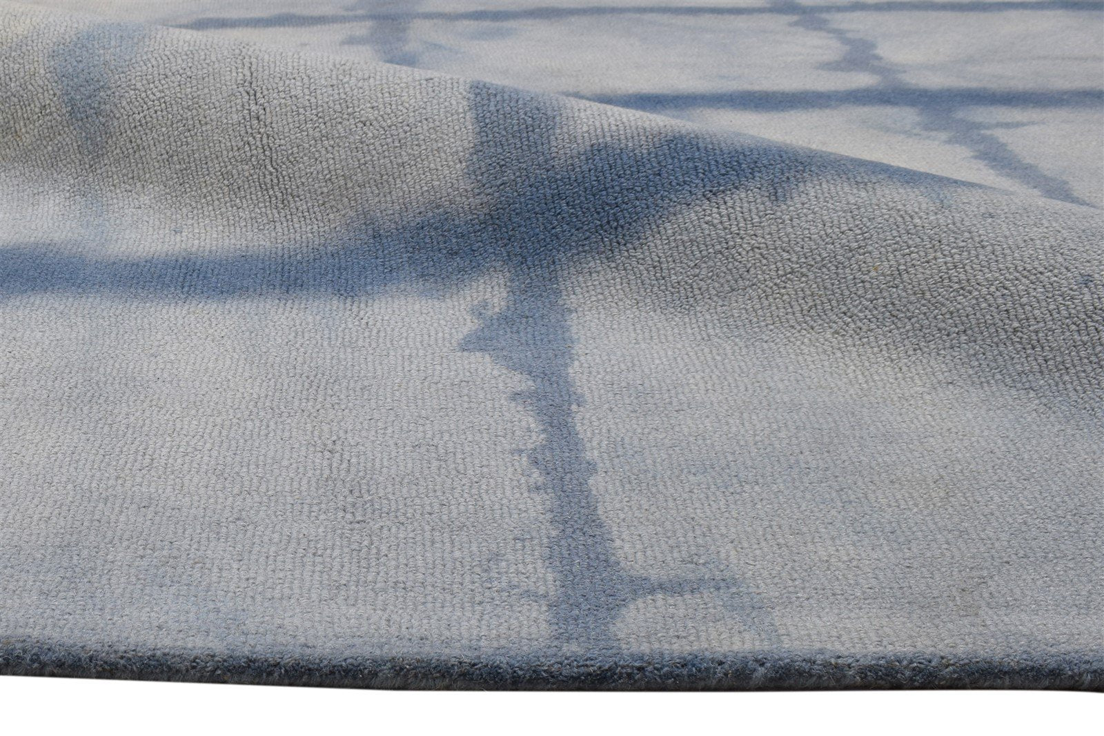 5' X 8' Rug Wool Blue Modern Hand Tufted Shibori Tie Dye Room Size Carpet 