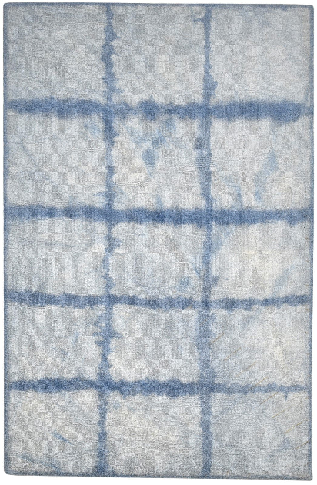 5' X 8' Rug Wool Blue Modern Hand Tufted Shibori Tie Dye Room Size Carpet 