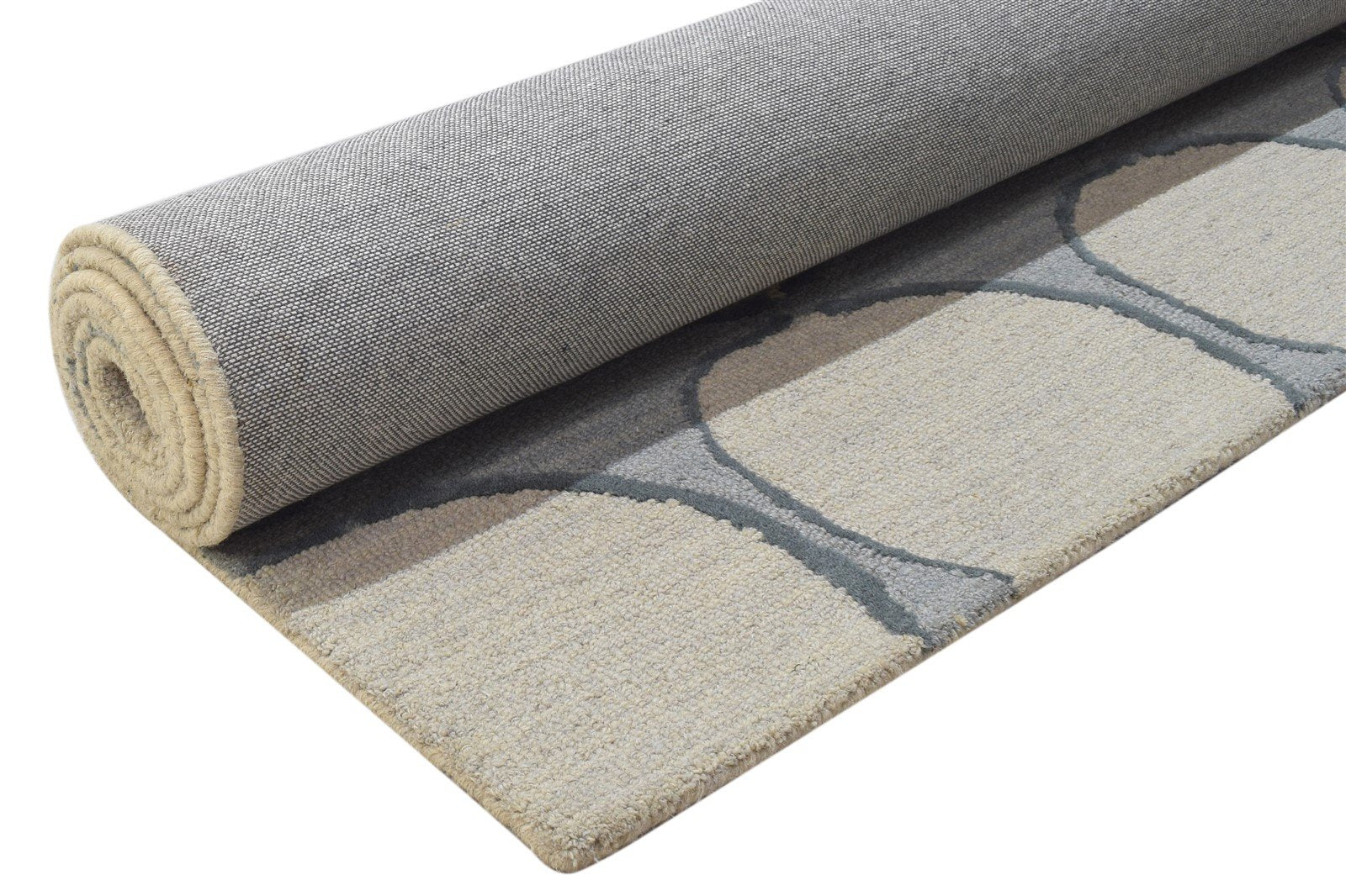 Hand Tufted Grey Wool Rug 5' X 8' Modern Scandinavian Circles Room Size Carpet 