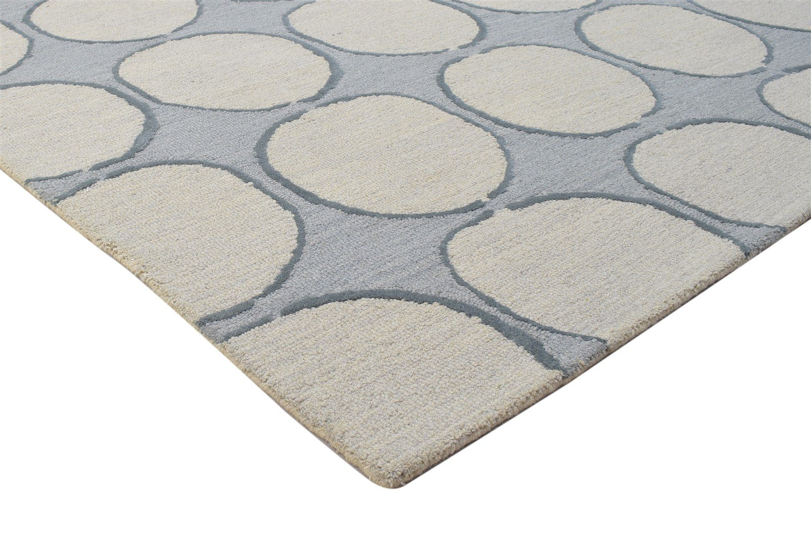 Hand Tufted Grey Wool Rug 5' X 8' Modern Scandinavian Circles Room Size Carpet 