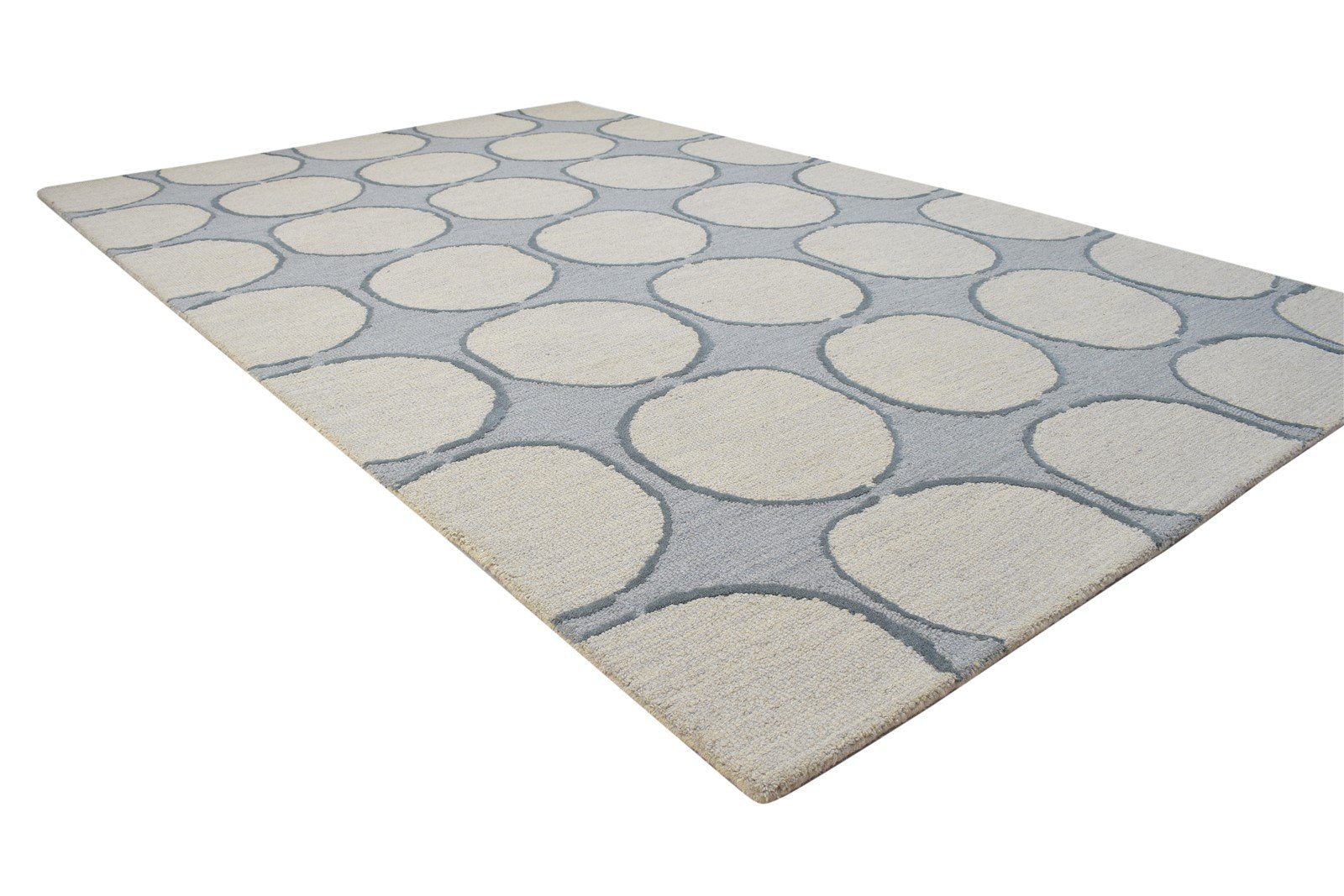 Hand Tufted Grey Wool Rug 5' X 8' Modern Scandinavian Circles Room Size Carpet 