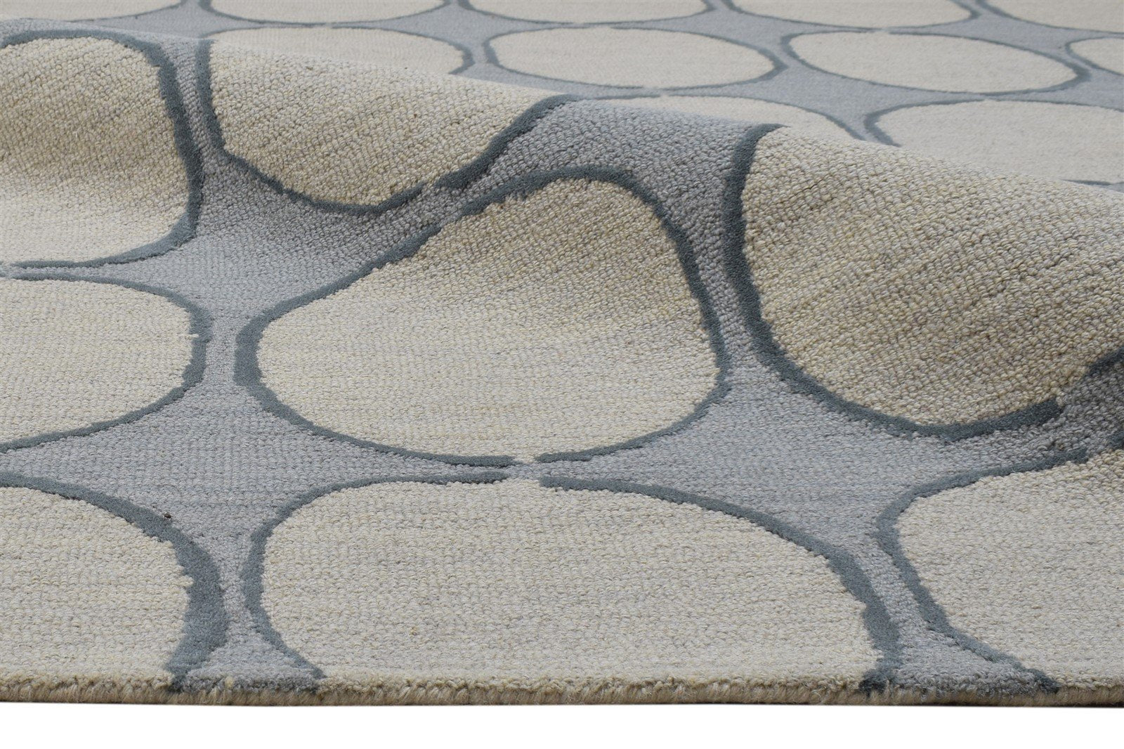 Hand Tufted Grey Wool Rug 5' X 8' Modern Scandinavian Circles Room Size Carpet 