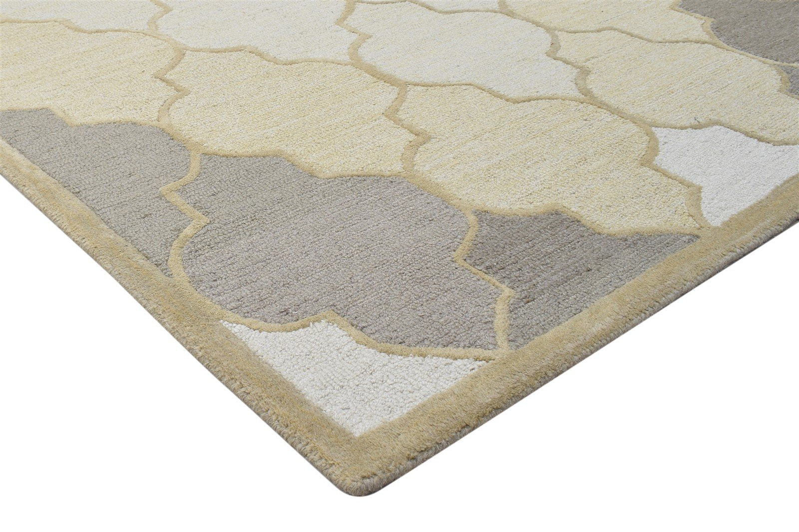 Beige Wool Rug 5' X 8' Modern Hand Tufted Moroccan Trellis Room Size Carpet 