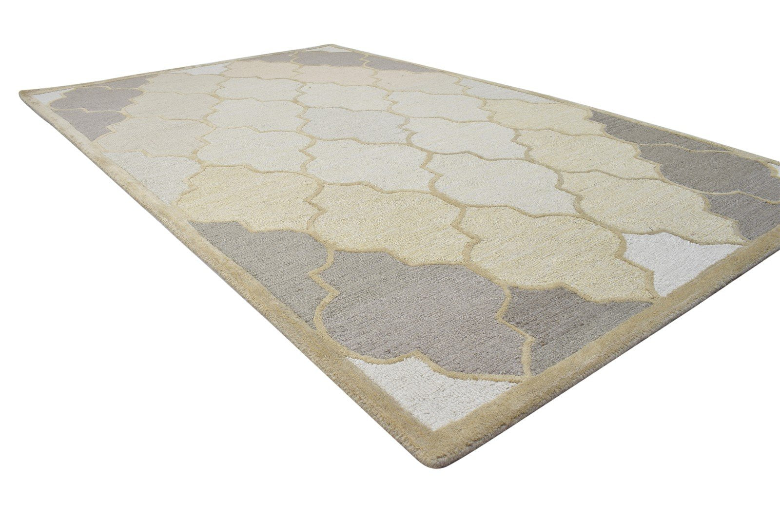 Beige Wool Rug 5' X 8' Modern Hand Tufted Moroccan Trellis Room Size Carpet 