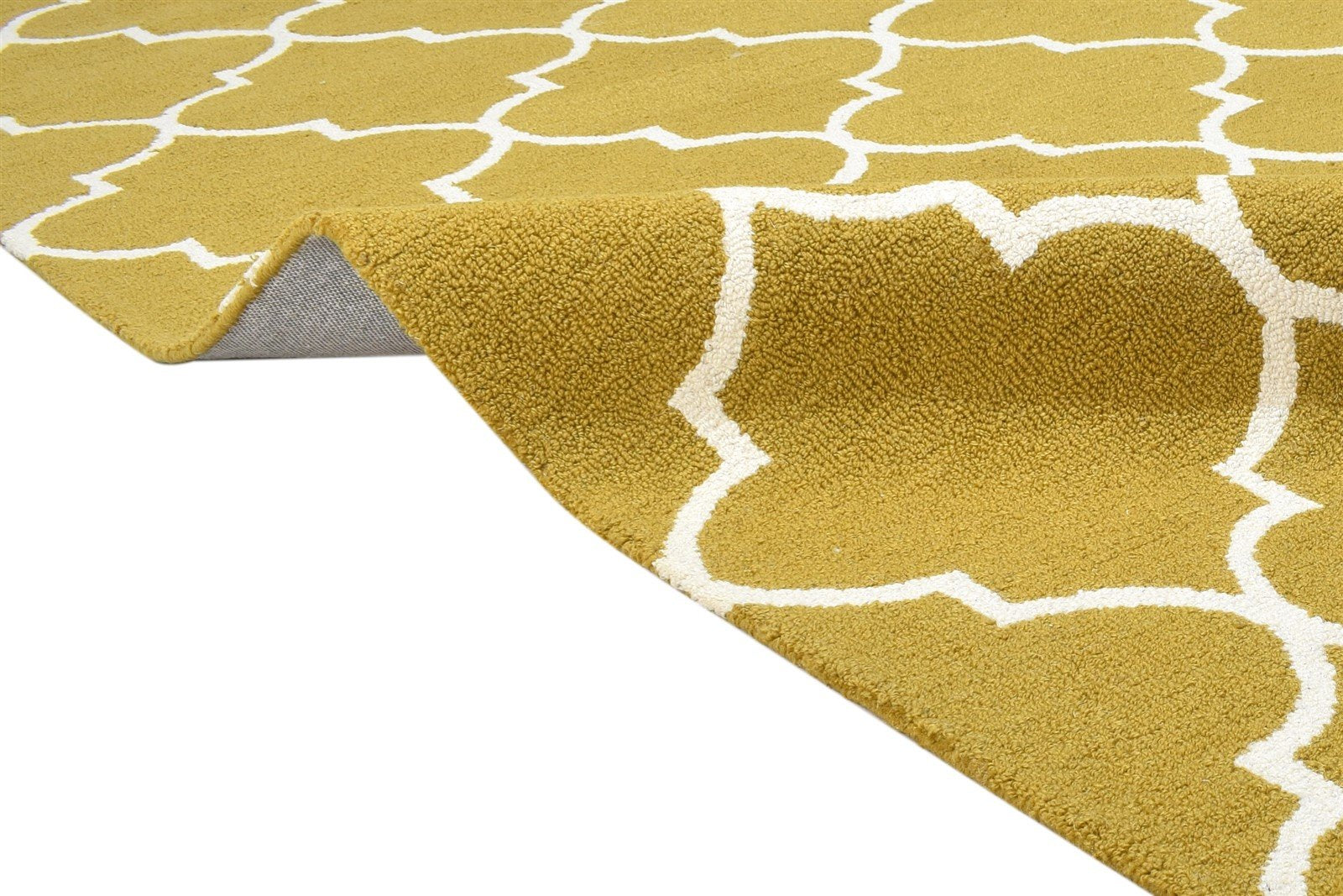 5' X 8' Rug Wool Gold Modern Hand Tufted Scandinavian Trellis Room Size Carpet 