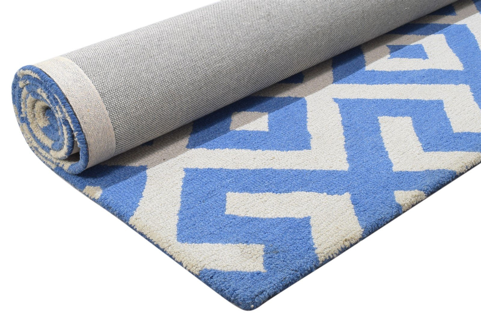 Hand Tufted Blue Wool Rug 5' X 8' Modern Scandinavian Geometric Room Size Carpet 