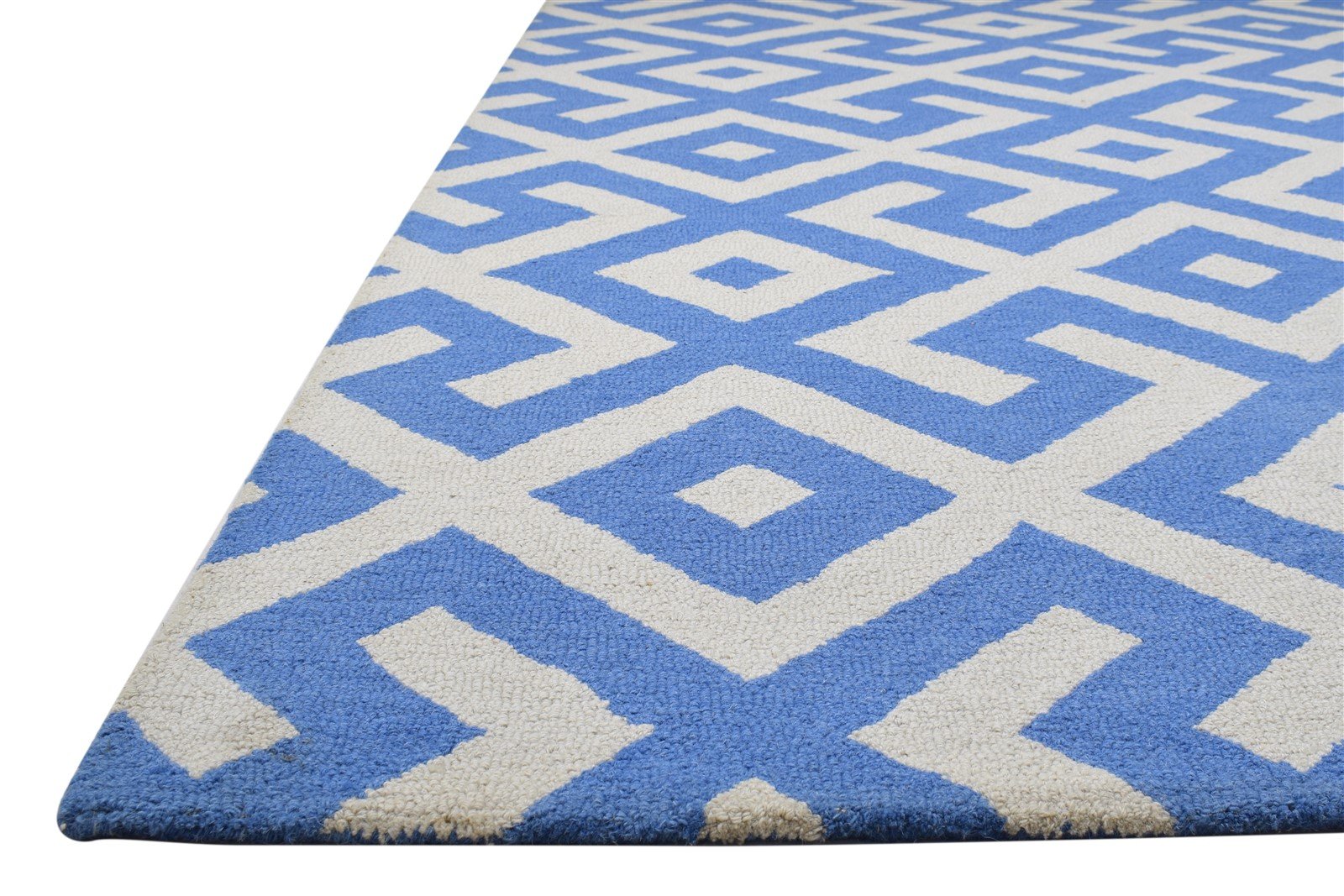 Hand Tufted Blue Wool Rug 5' X 8' Modern Scandinavian Geometric Room Size Carpet 