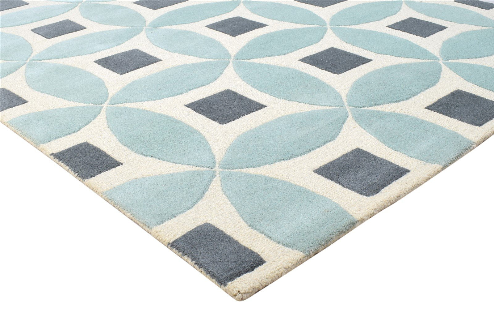 Blue Wool Rug 5' X 8' Modern Hand Tufted Moroccan Geometric Room Size Carpet 