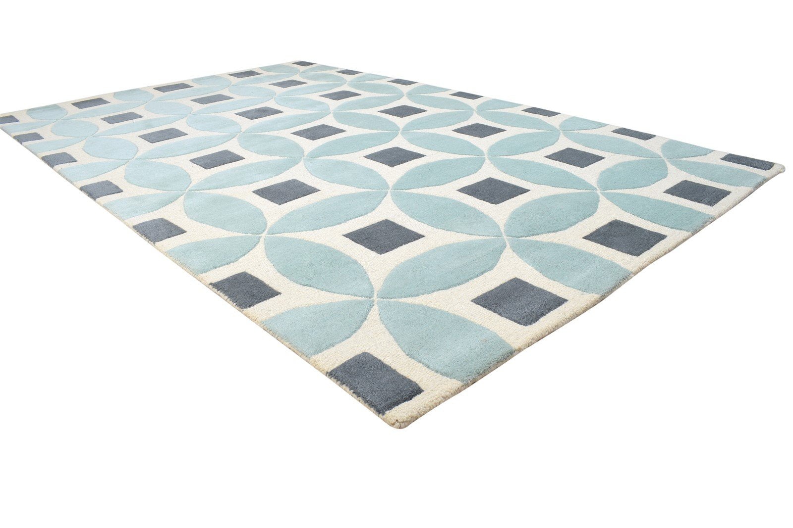 Blue Wool Rug 5' X 8' Modern Hand Tufted Moroccan Geometric Room Size Carpet 