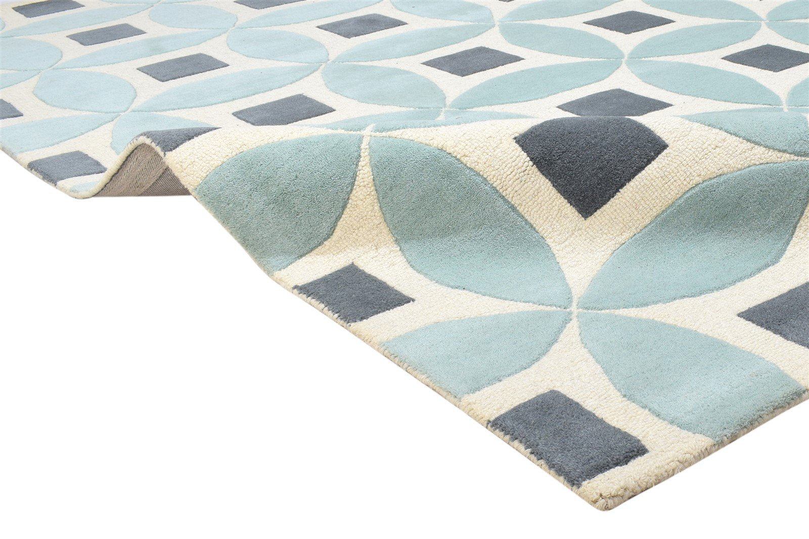 Blue Wool Rug 5' X 8' Modern Hand Tufted Moroccan Geometric Room Size Carpet 