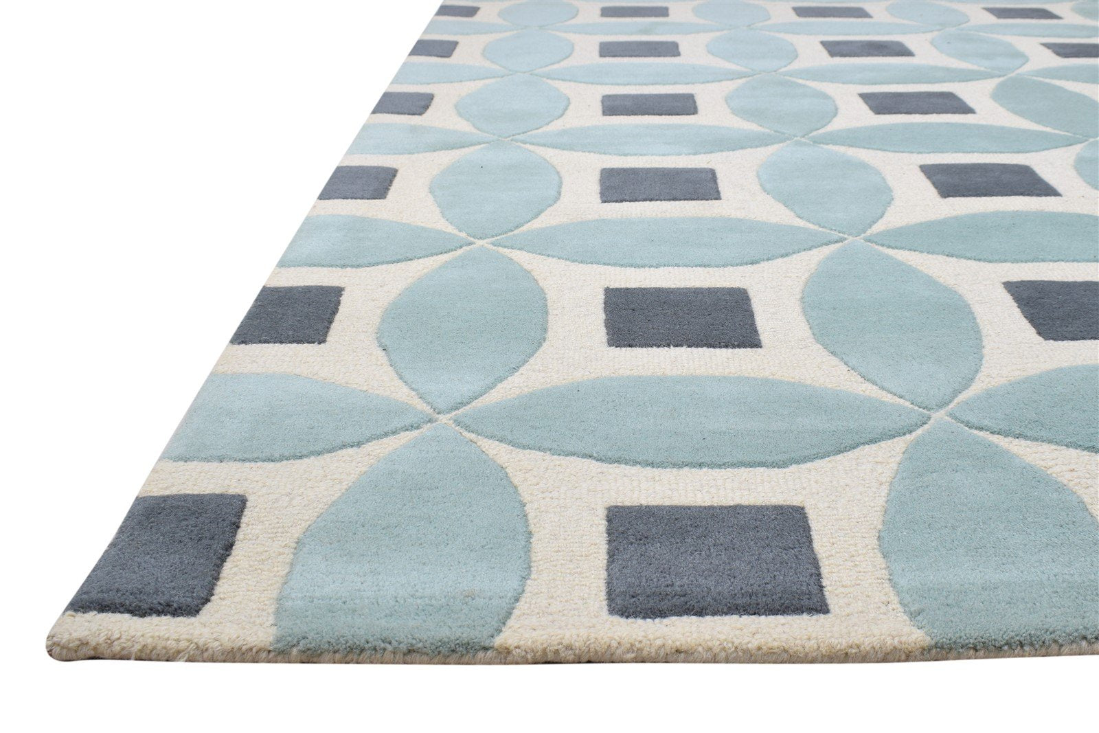 Blue Wool Rug 5' X 8' Modern Hand Tufted Moroccan Geometric Room Size Carpet 