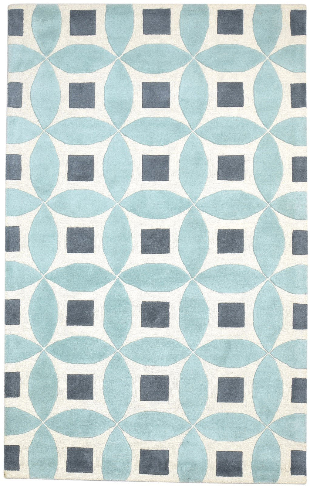 Blue Wool Rug 5' X 8' Modern Hand Tufted Moroccan Geometric Room Size Carpet 