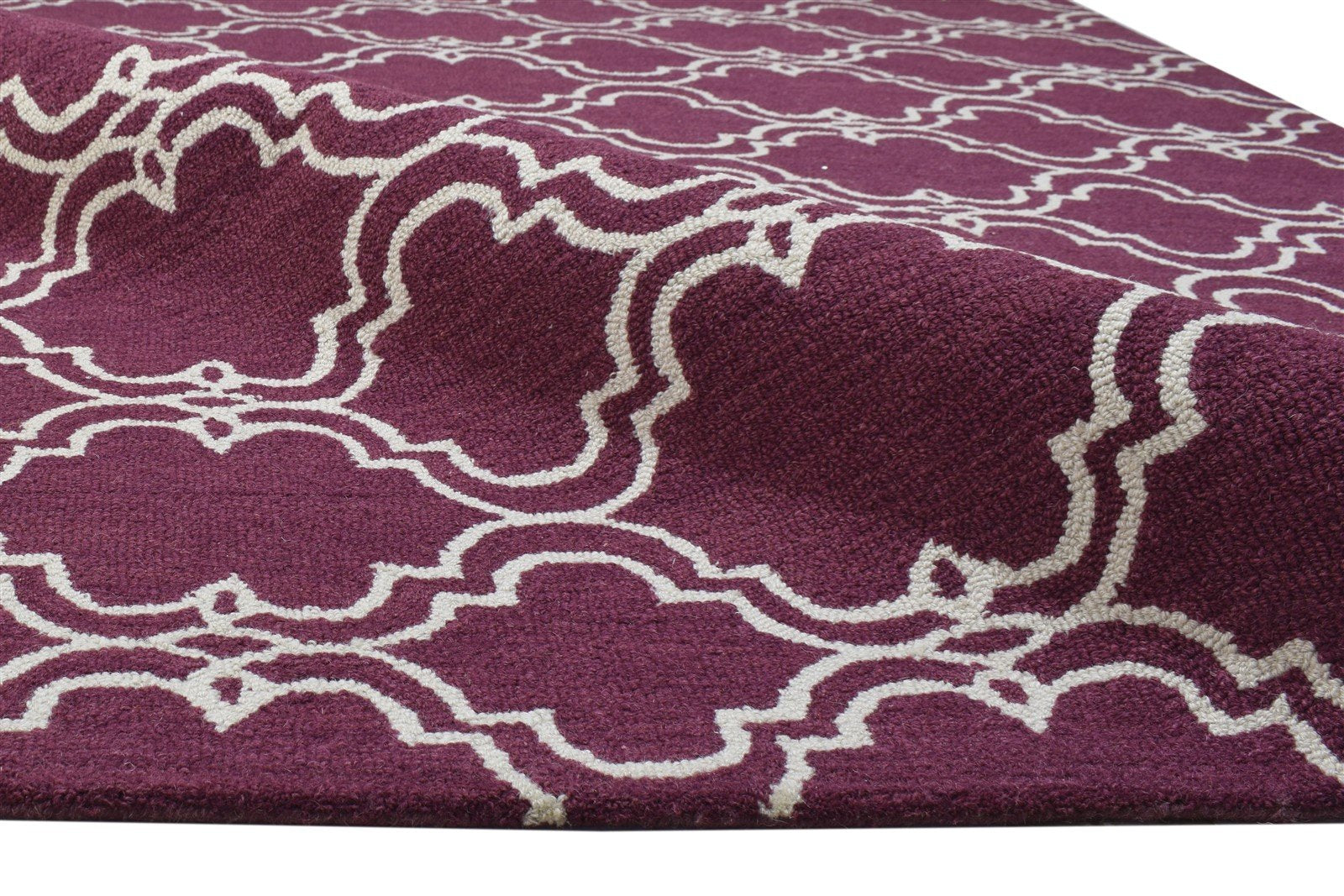 Hand Tufted Purple Wool Rug 5' X 8' Modern Moroccan Trellis Room Size Carpet 