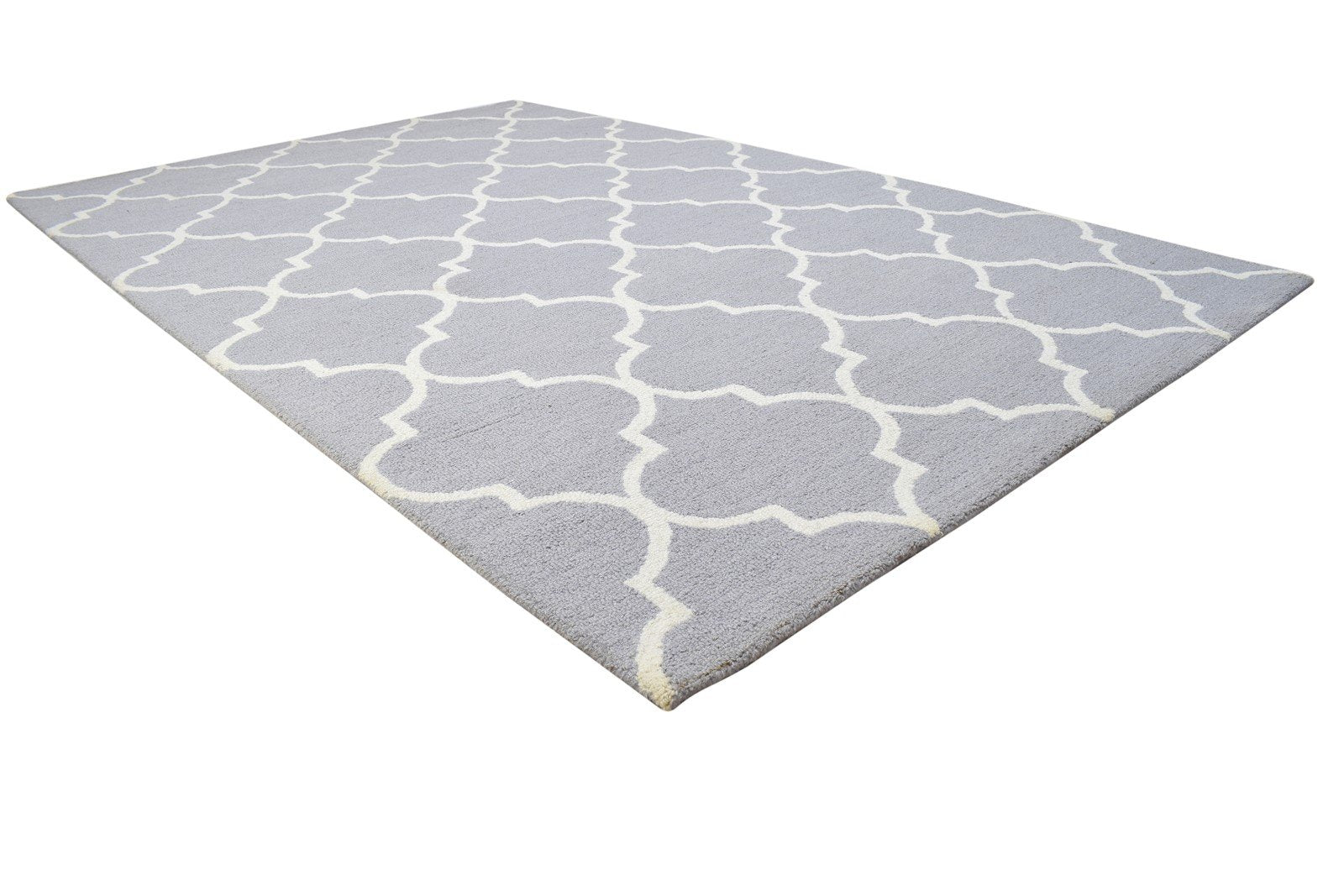 5' X 8' Rug Wool Grey Modern Hand Tufted Moroccan Trellis Room Size Carpet 