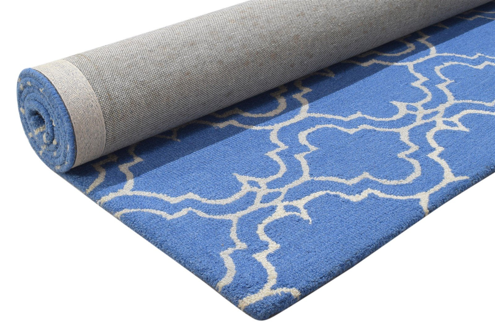 5' X 8' Rug Wool Blue Modern Hand Tufted Moroccan Trellis Room Size Carpet 