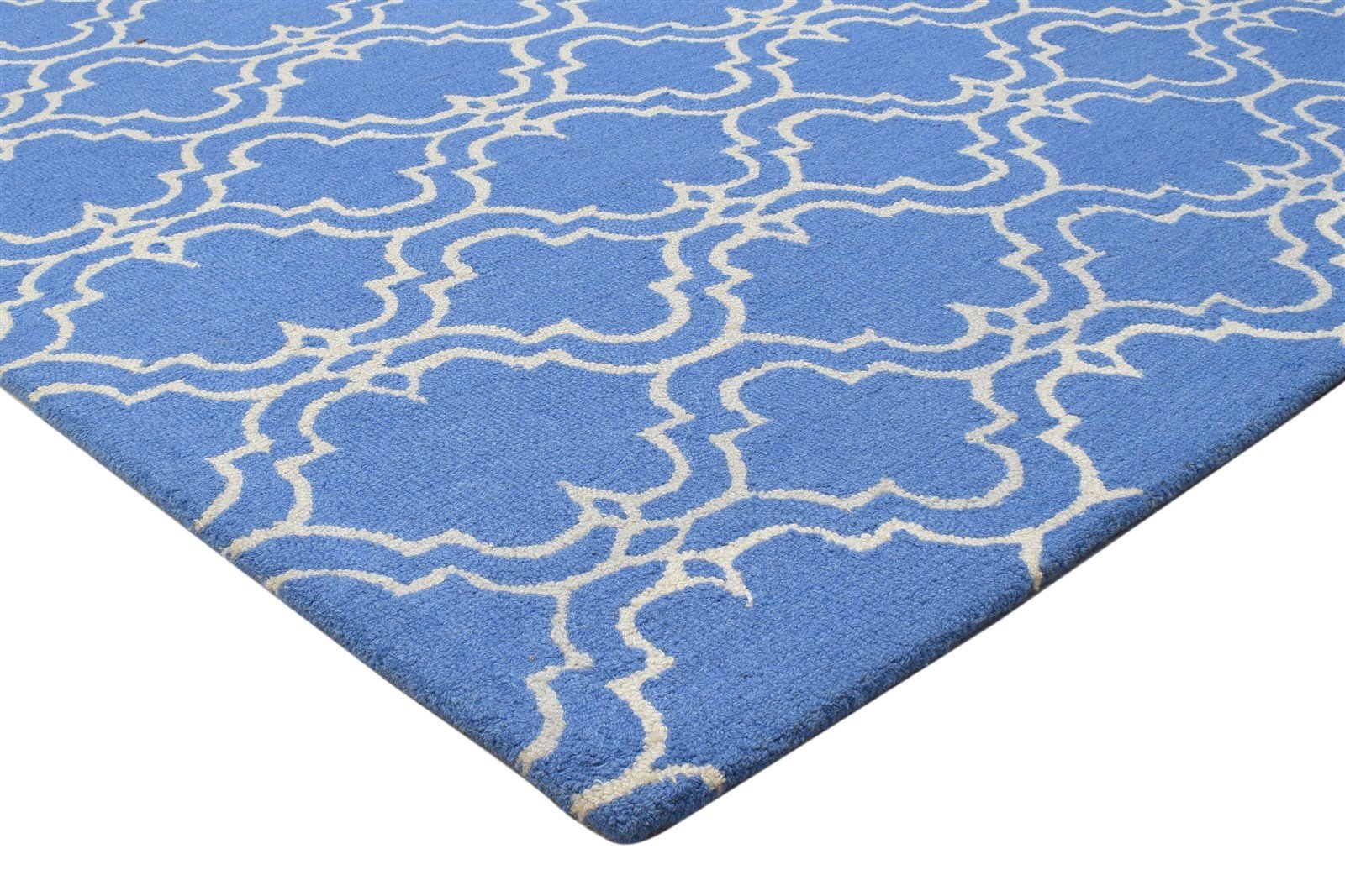 5' X 8' Rug Wool Blue Modern Hand Tufted Moroccan Trellis Room Size Carpet 