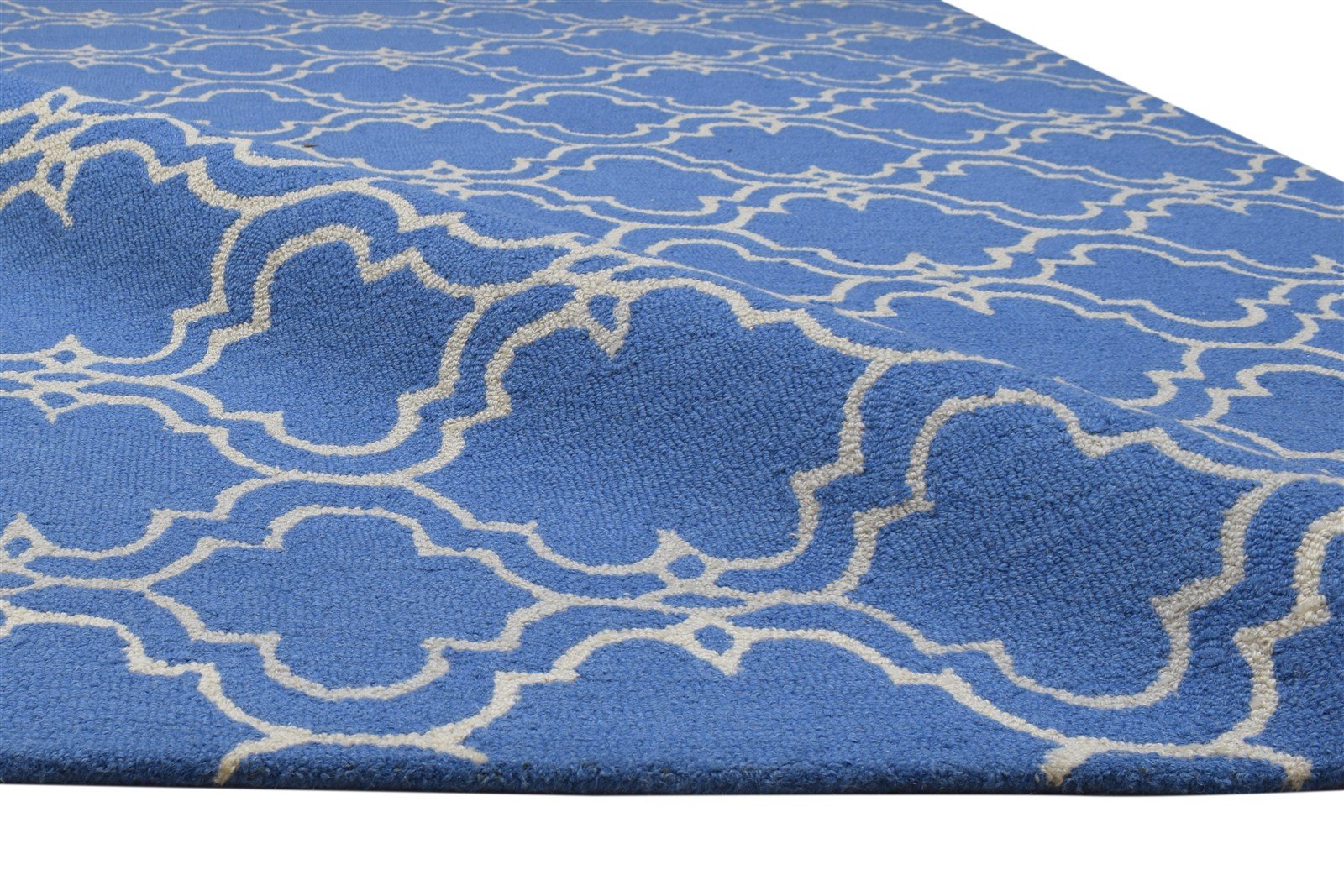 5' X 8' Rug Wool Blue Modern Hand Tufted Moroccan Trellis Room Size Carpet 