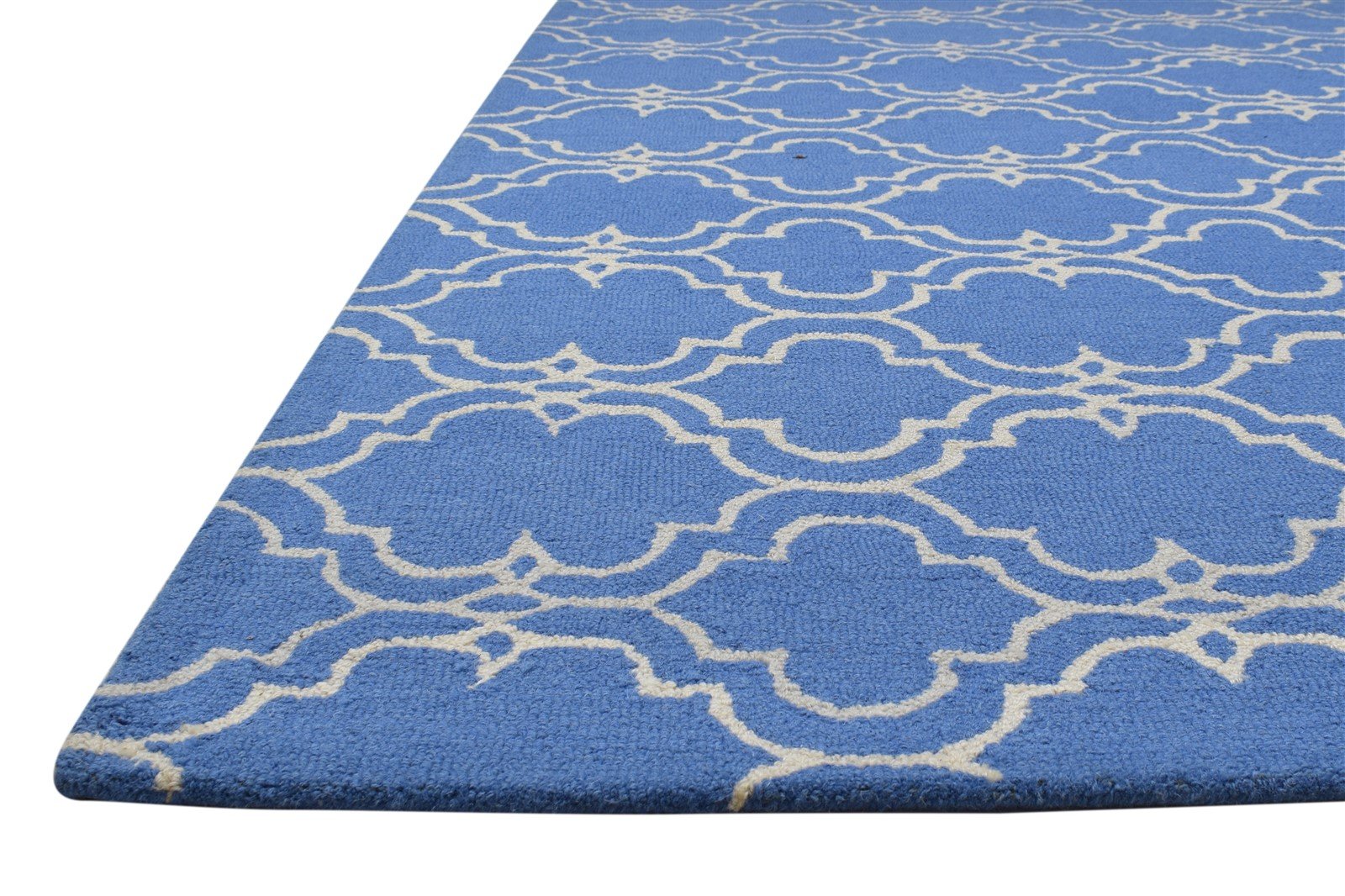 5' X 8' Rug Wool Blue Modern Hand Tufted Moroccan Trellis Room Size Carpet 