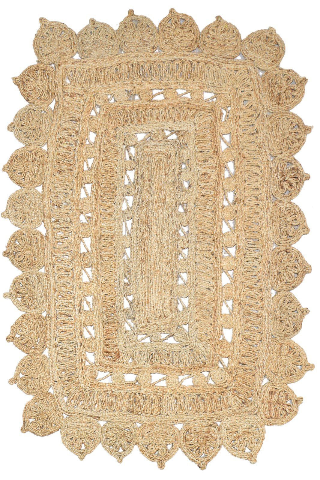 Beige Jute Rug 4' X 6' Modern Hand Woven Scandinavian Solid Room Size Carpet 