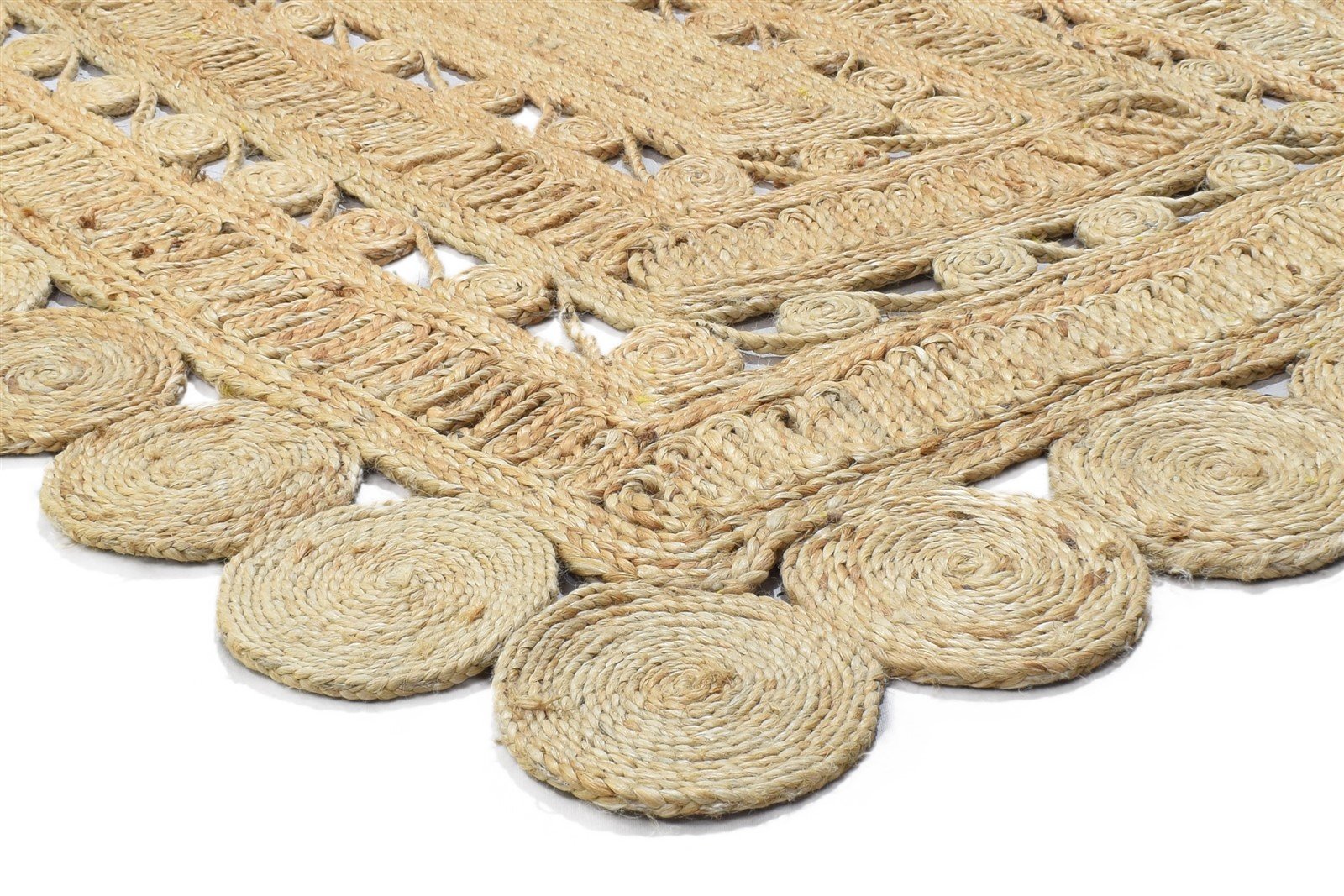 Jute Beige Rug 4' X 6' Modern Hand Woven Scandinavian Circles Room Size Carpet 