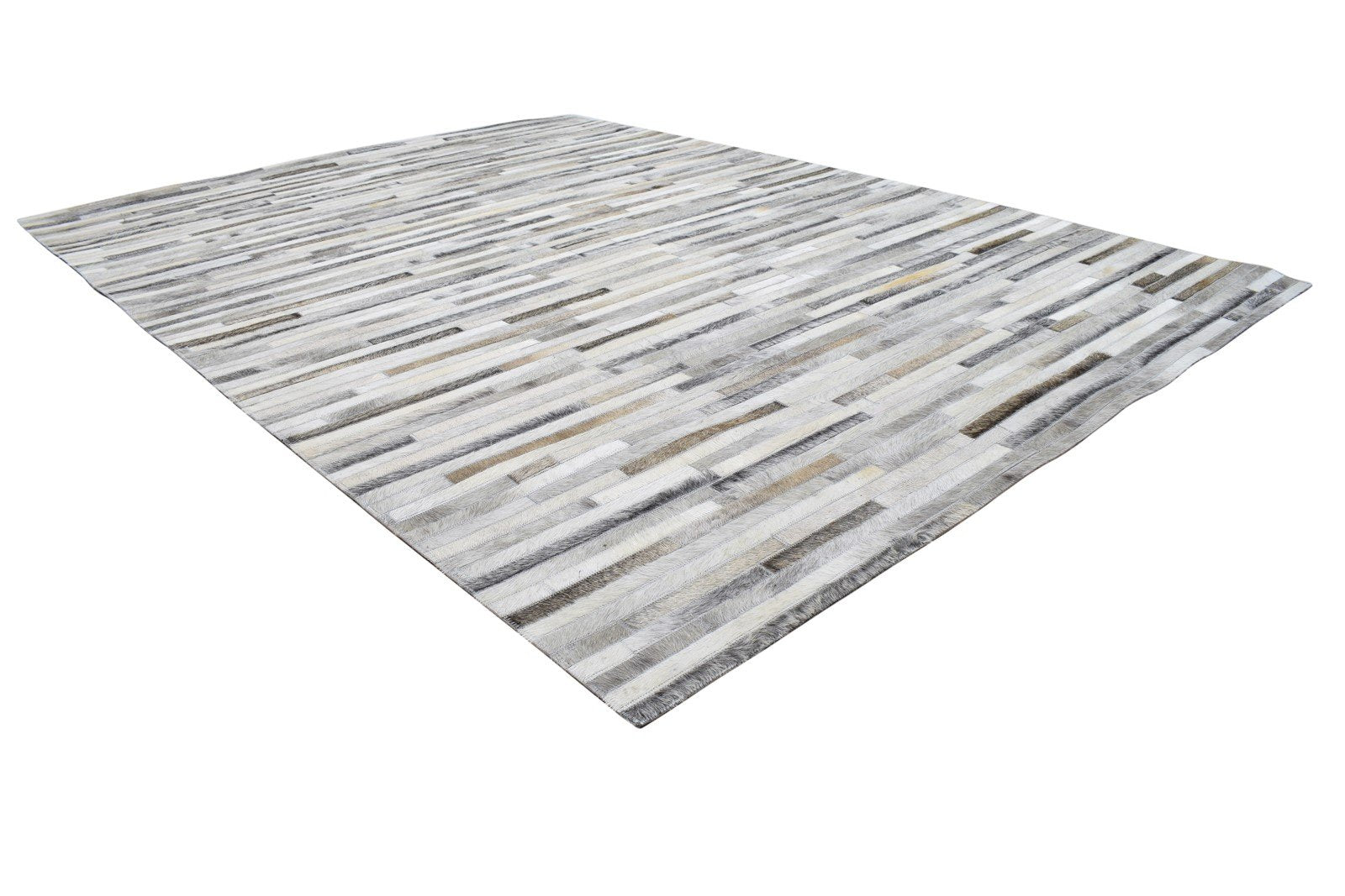 Hand Woven Sand Leather Rug 5' X 8' Modern Scandinavian Striped Room Size Carpet 