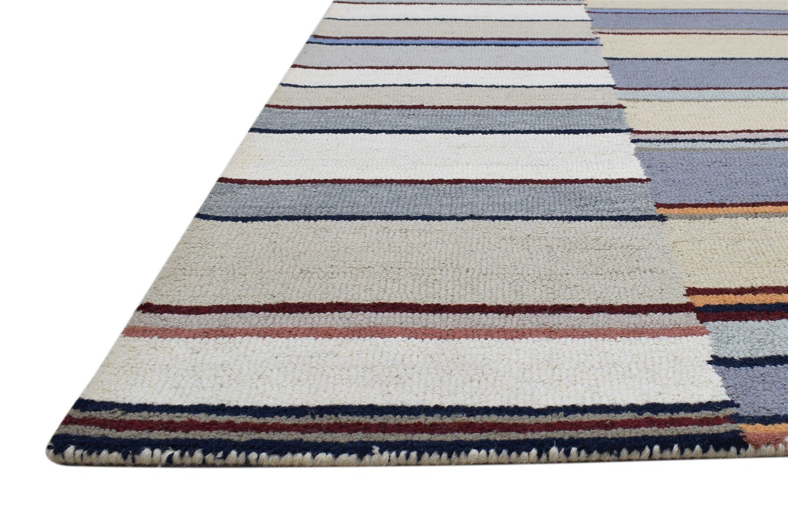 Hand Tufted Grey Wool Rug 5' X 8' Modern Scandinavian Striped Room Size Carpet 