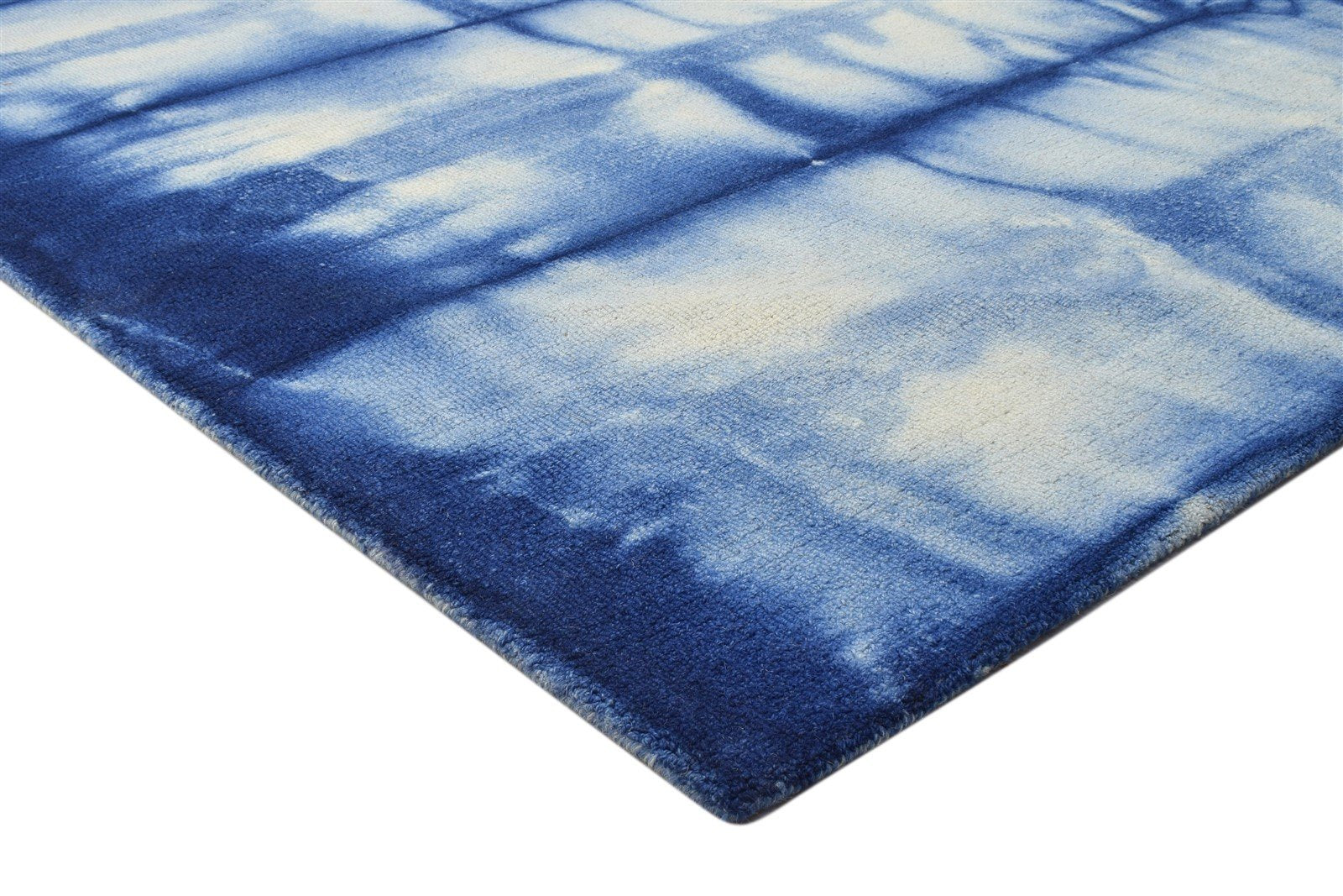 Wool Blue Rug 5' X 8' Modern Hand Tufted Shibori Tie Dye Room Size Carpet 