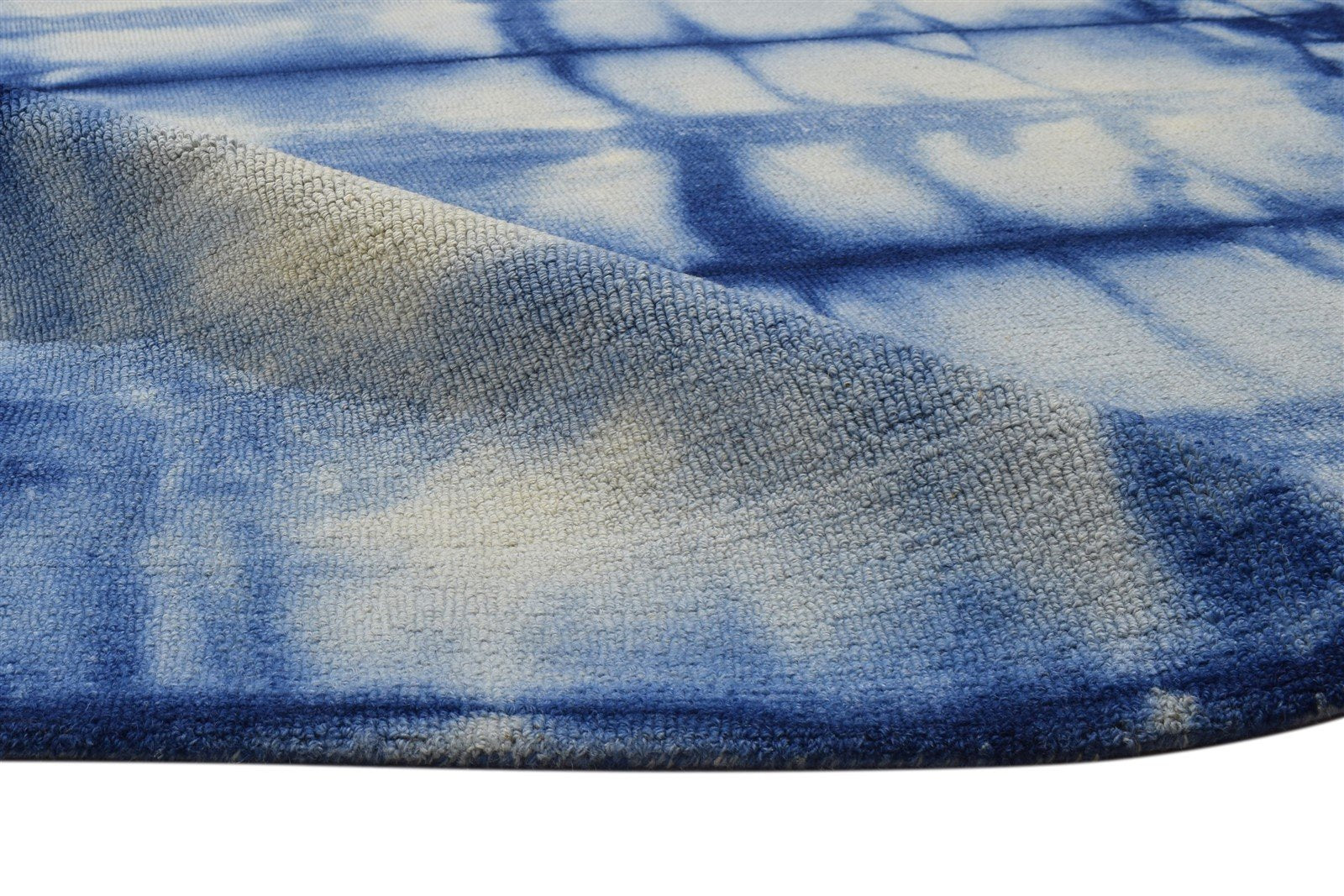 Wool Blue Rug 5' X 8' Modern Hand Tufted Shibori Tie Dye Room Size Carpet 