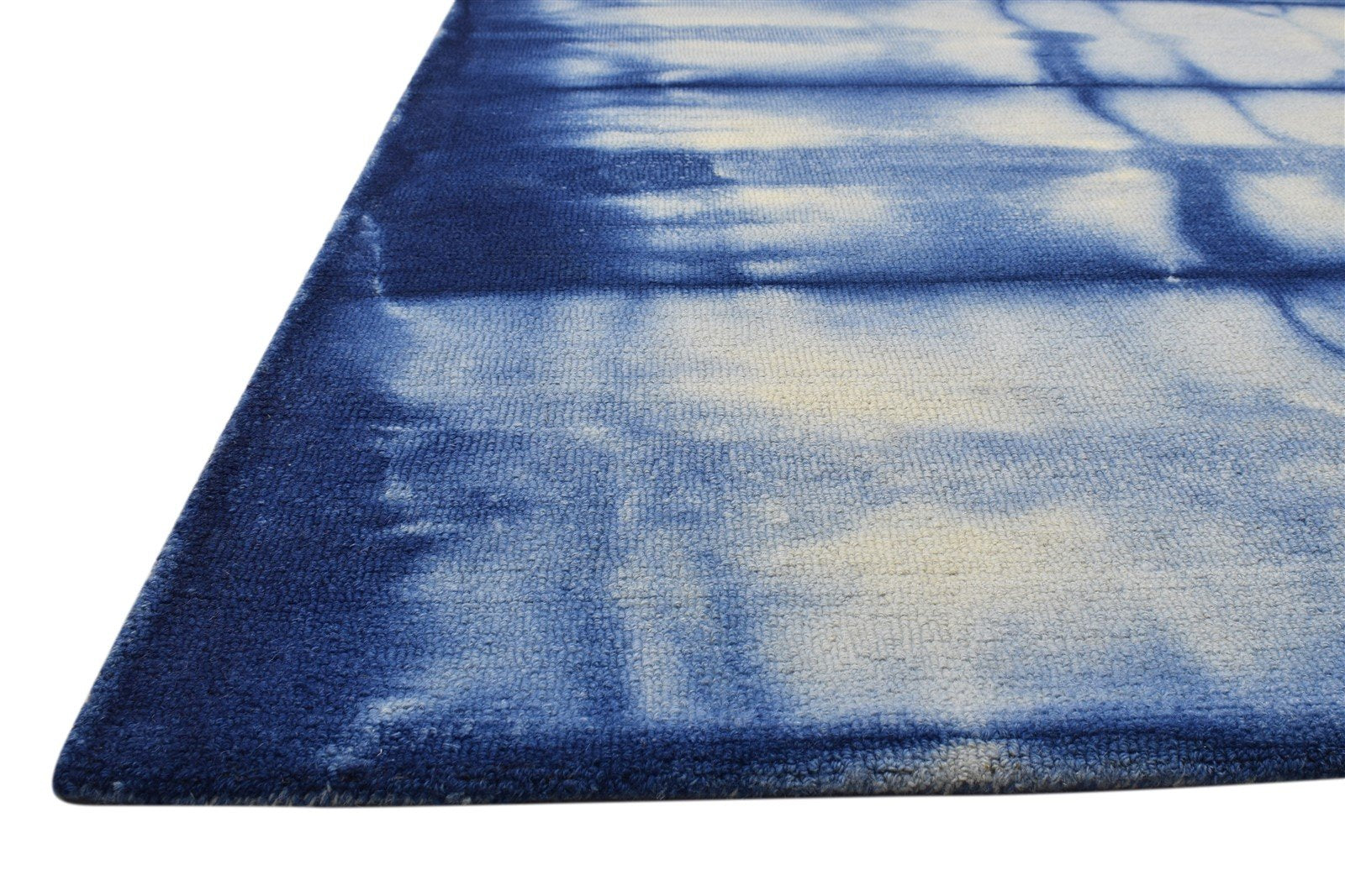 Wool Blue Rug 5' X 8' Modern Hand Tufted Shibori Tie Dye Room Size Carpet 