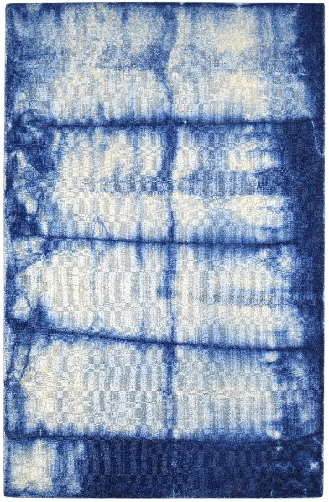 Wool Blue Rug 5' X 8' Modern Hand Tufted Shibori Tie Dye Room Size Carpet 