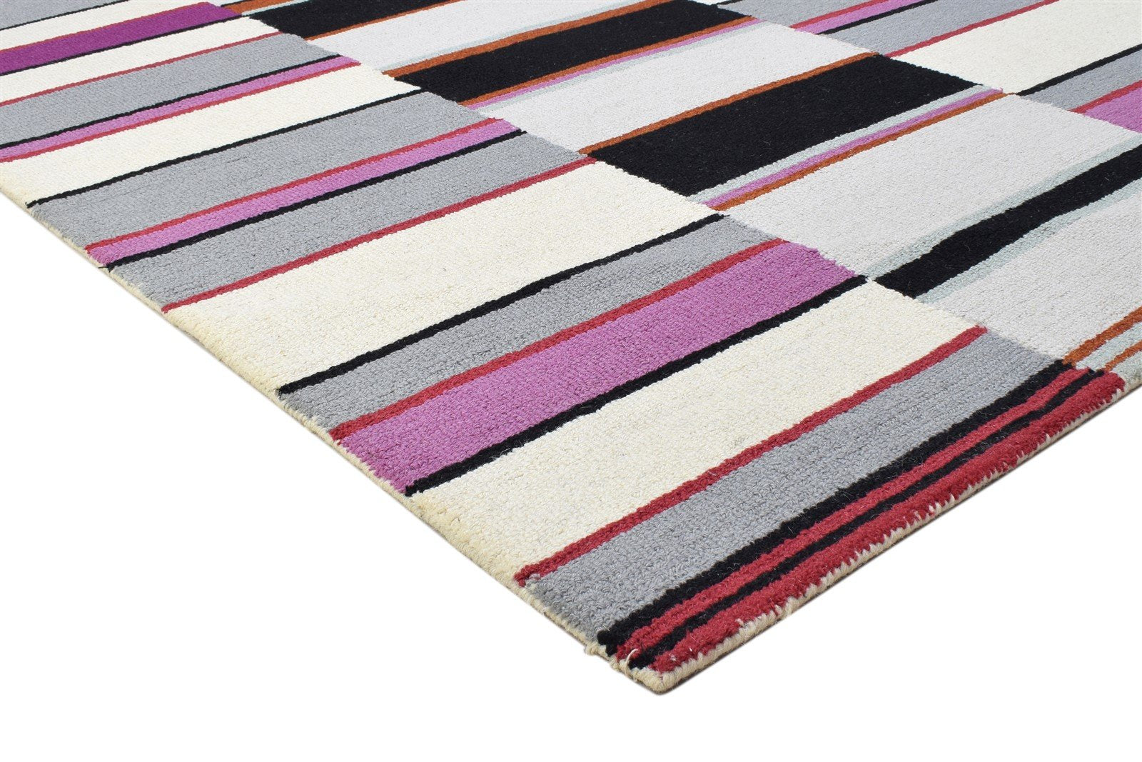 5' X 8' Rug Wool Purple Modern Hand Tufted Scandinavian Striped Room Size Carpet 