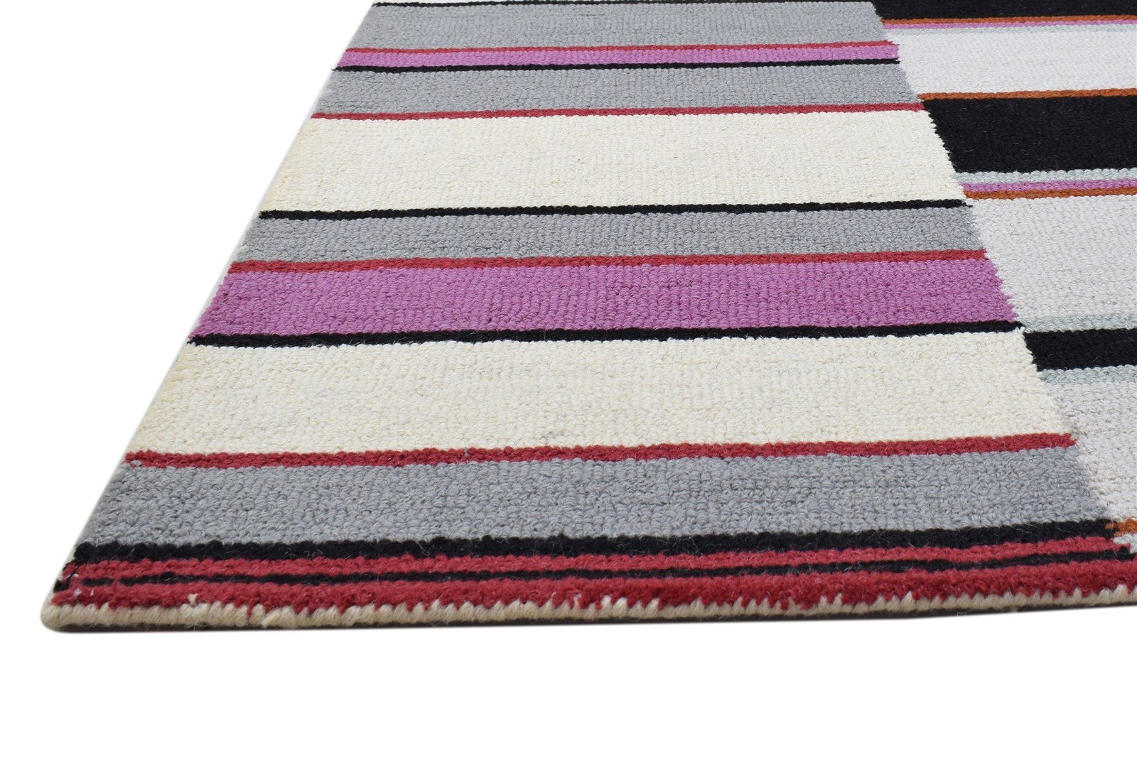 5' X 8' Rug Wool Purple Modern Hand Tufted Scandinavian Striped Room Size Carpet 