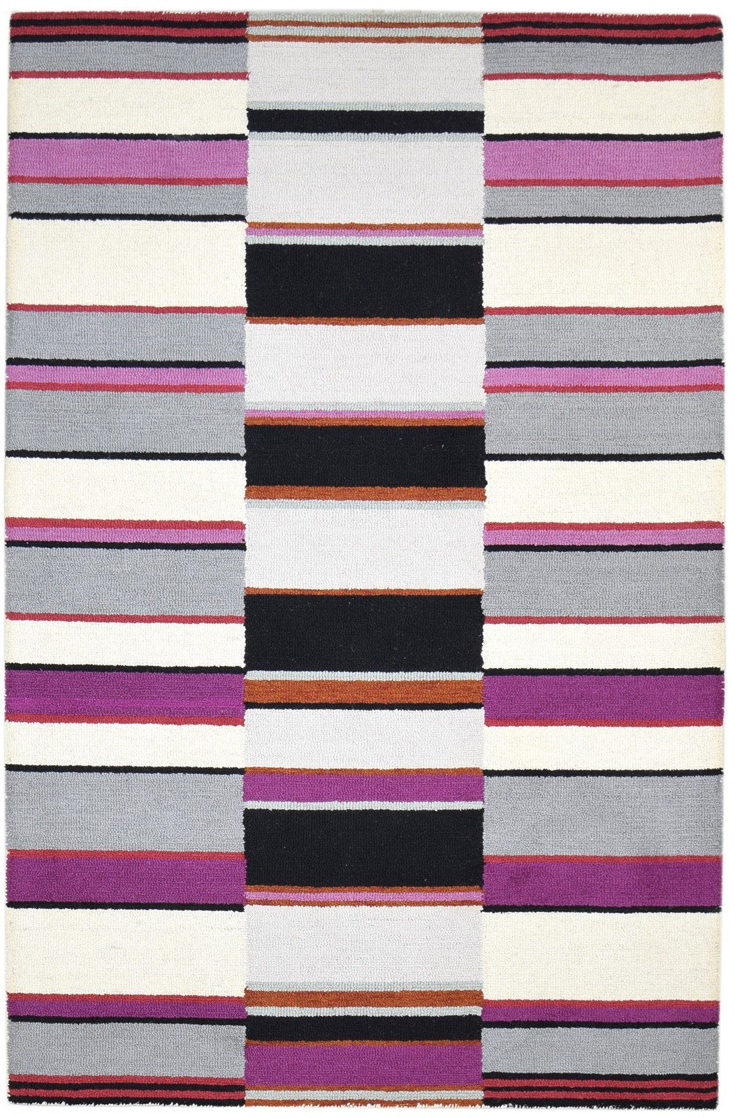 5' X 8' Rug Wool Purple Modern Hand Tufted Scandinavian Striped Room Size Carpet 