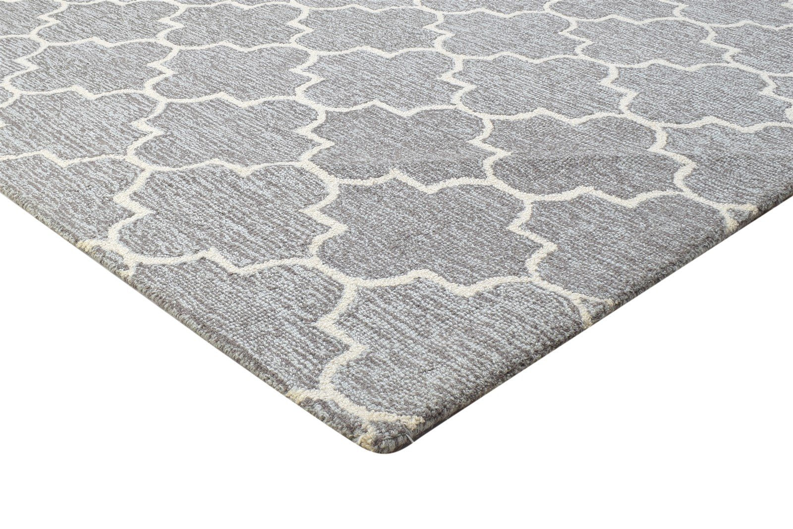 Grey Wool Rug 5' X 8' Modern Hand Tufted Moroccan Trellis Room Size Carpet 