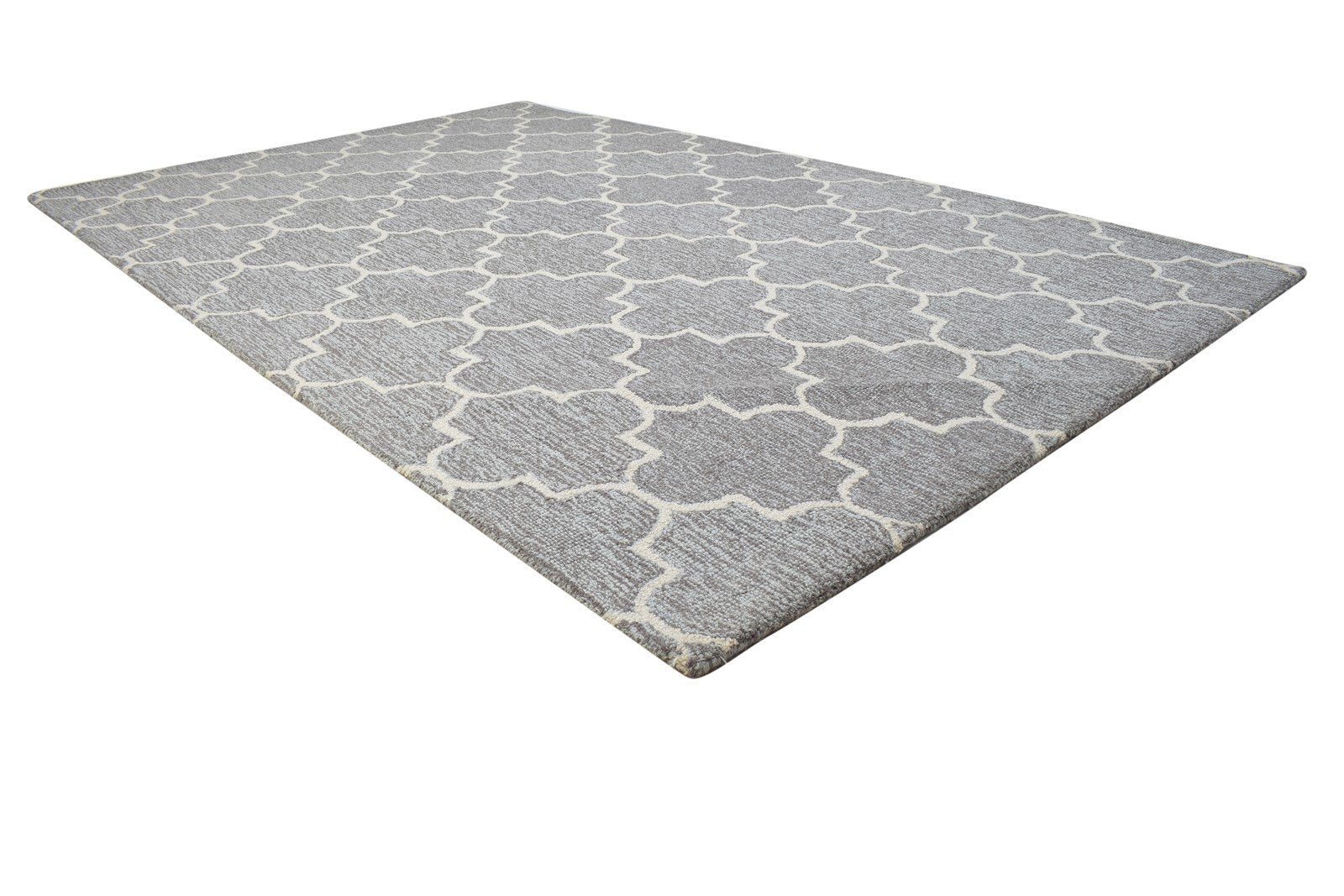 Grey Wool Rug 5' X 8' Modern Hand Tufted Moroccan Trellis Room Size Carpet 