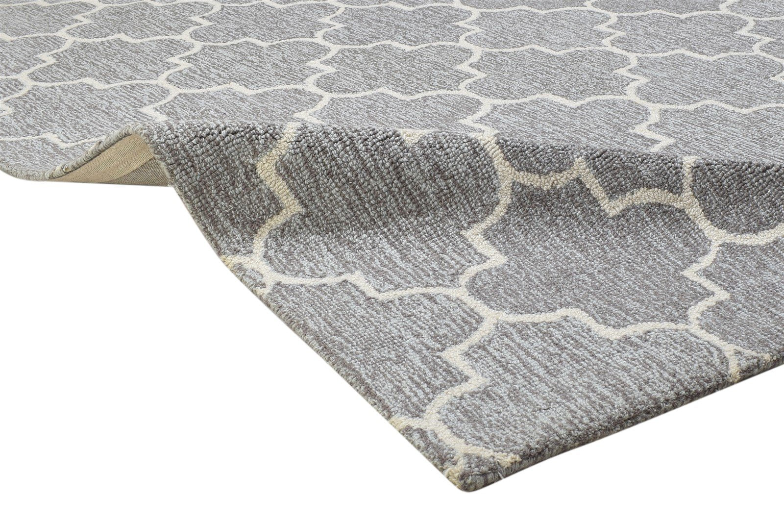 Grey Wool Rug 5' X 8' Modern Hand Tufted Moroccan Trellis Room Size Carpet 