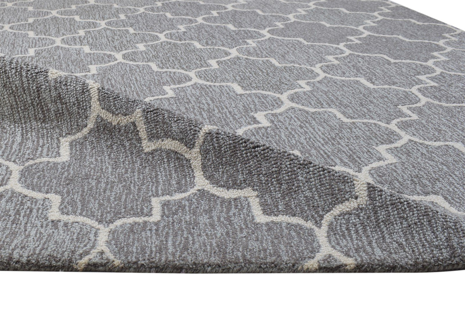 Grey Wool Rug 5' X 8' Modern Hand Tufted Moroccan Trellis Room Size Carpet 