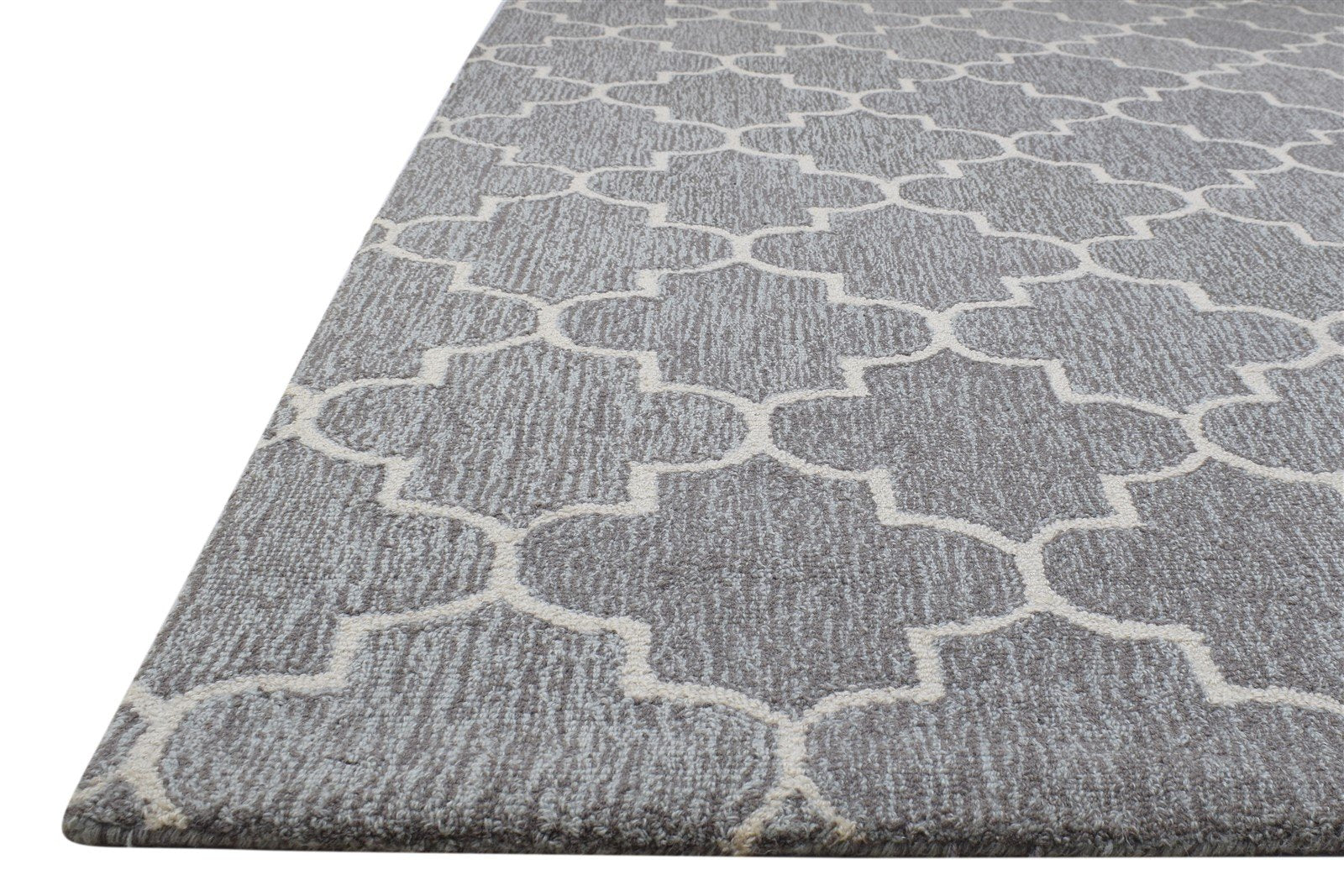 Grey Wool Rug 5' X 8' Modern Hand Tufted Moroccan Trellis Room Size Carpet 