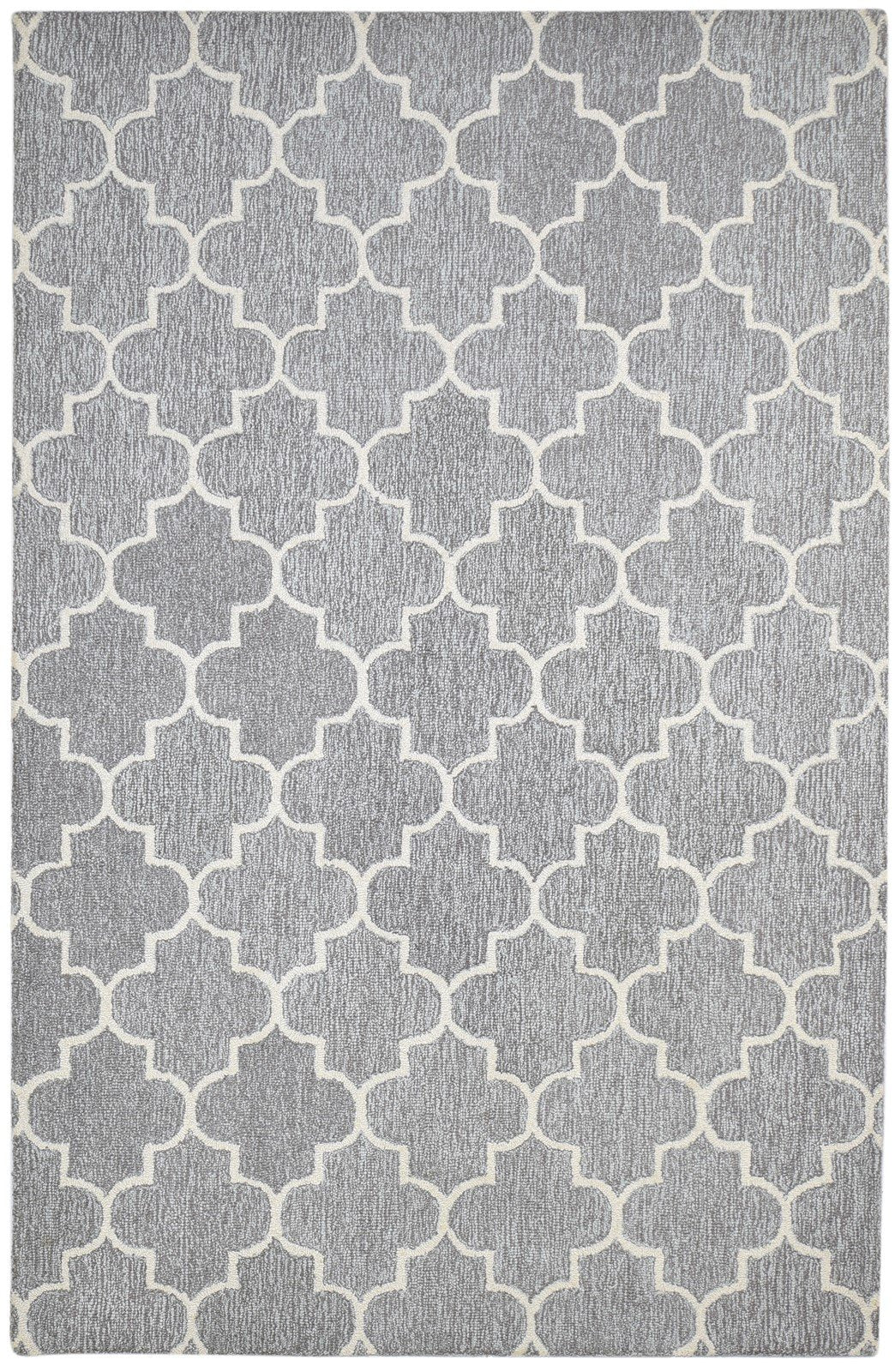 Grey Wool Rug 5' X 8' Modern Hand Tufted Moroccan Trellis Room Size Carpet 