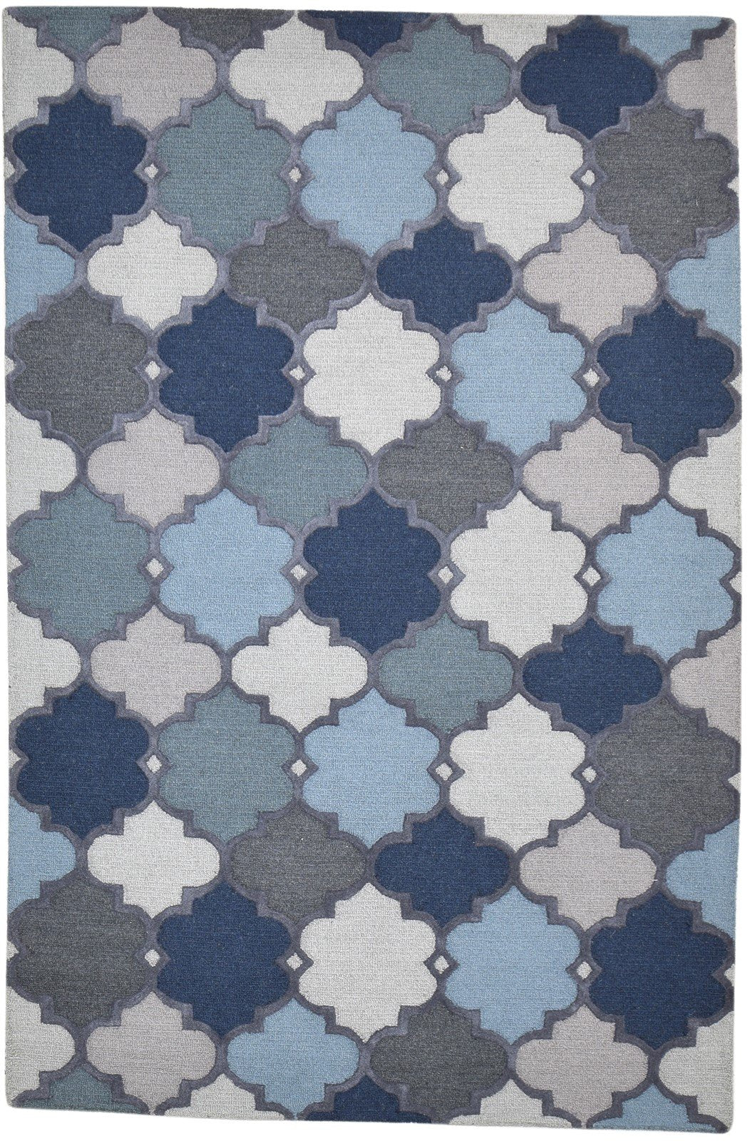 5' X 8' Rug Wool Blue Modern Hand Tufted Moroccan Trellis Room Size Carpet 