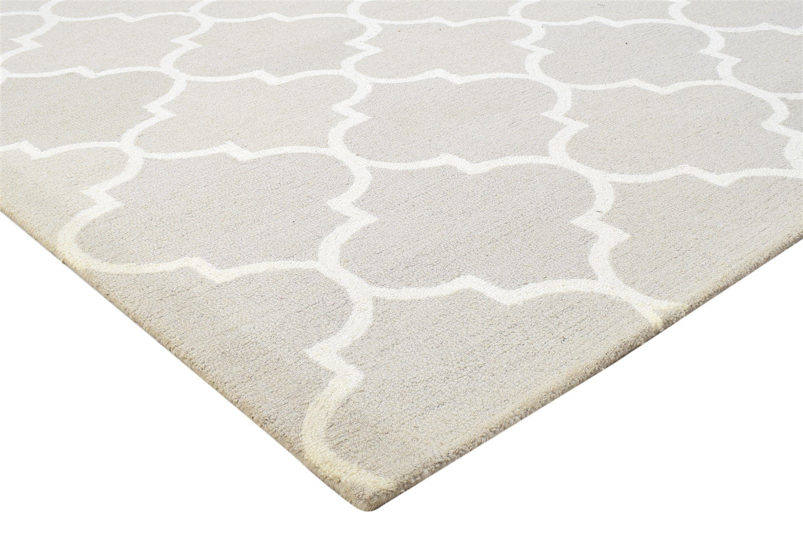 Wool Beige Rug 5' X 8' Modern Hand Tufted Moroccan Trellis Room Size Carpet 