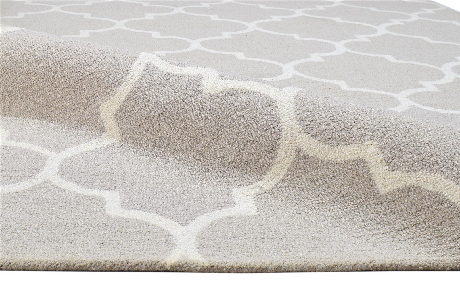 Wool Beige Rug 5' X 8' Modern Hand Tufted Moroccan Trellis Room Size Carpet 